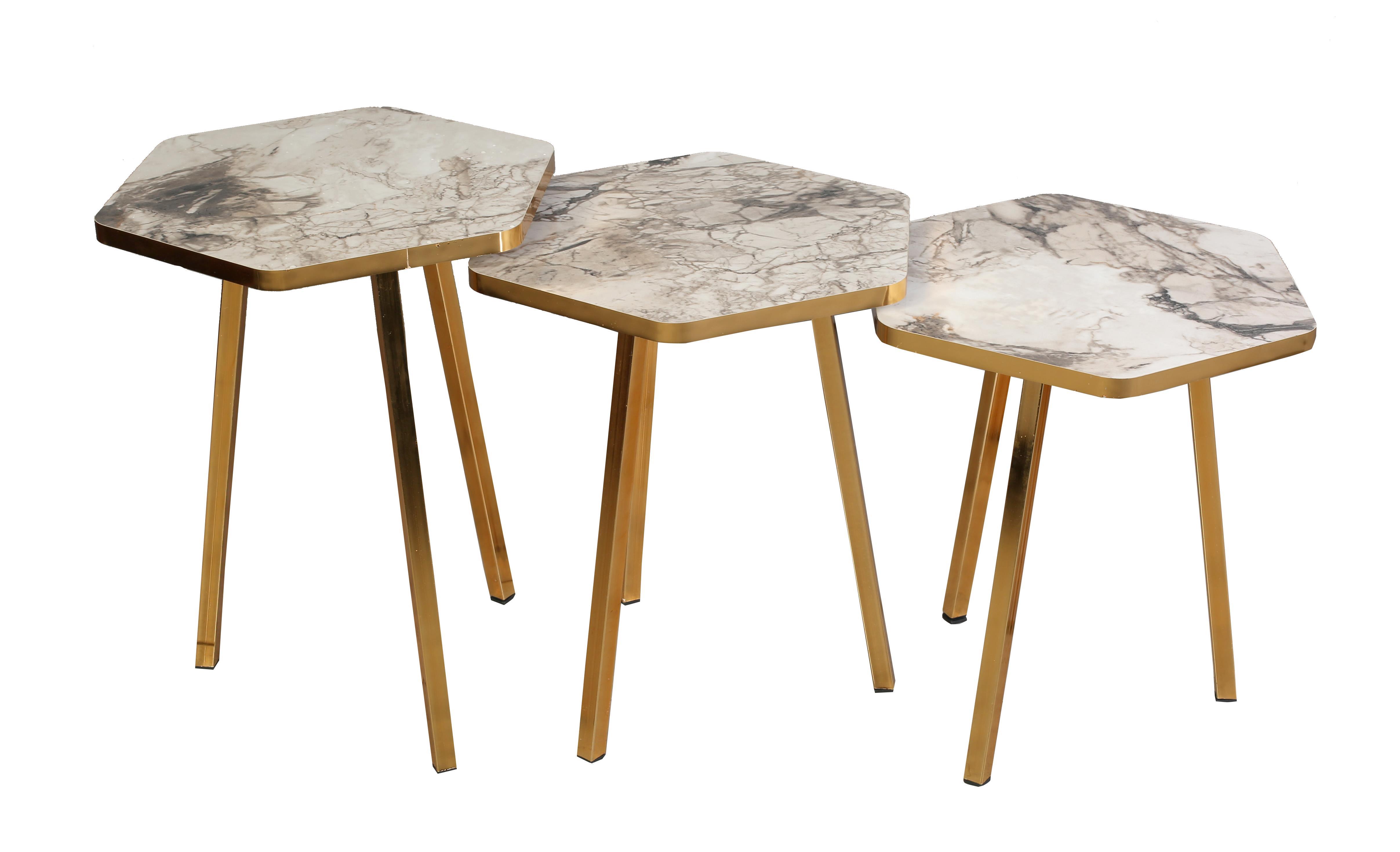 TICARIURUN-00498HEXAGON COFFE TABLE METAL P20 LEGS COVE GOLD EFES