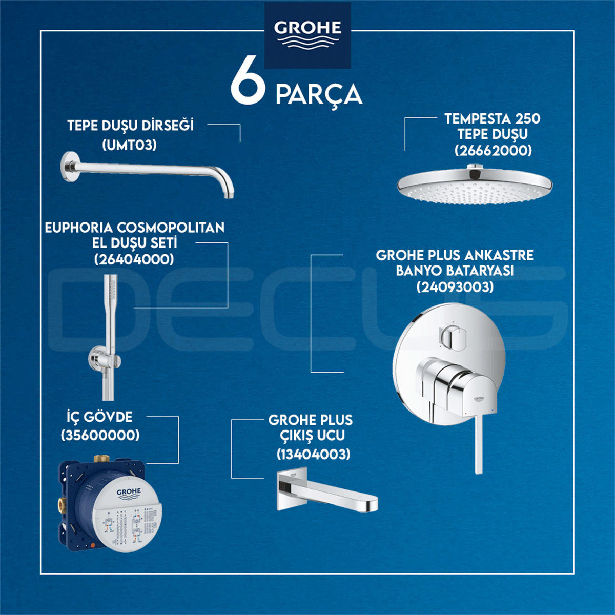Grohe Plus Ankastre Duş Seti Umt03 + 26662000 + 26404000 + 24093003+ 13404003 + 35600000