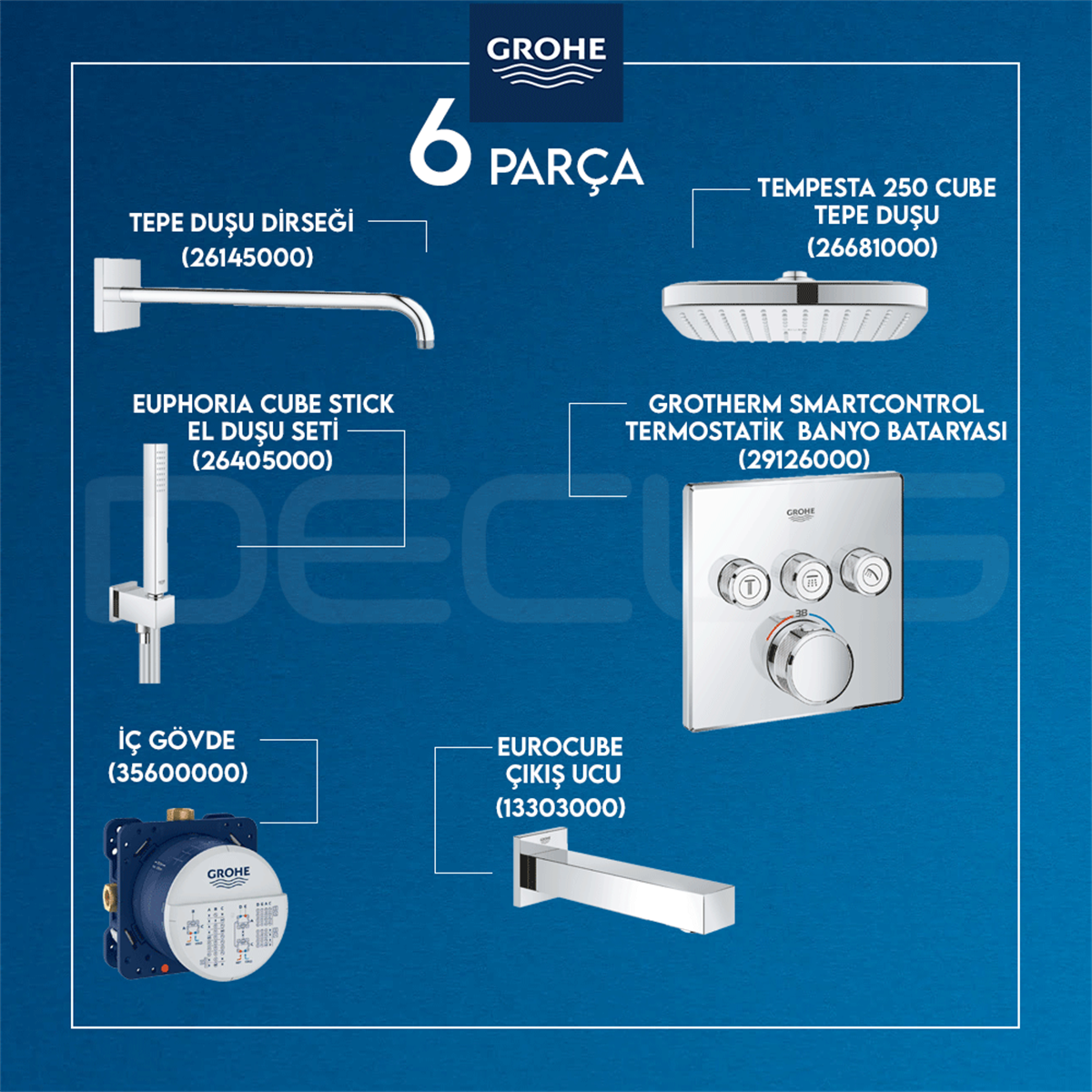 Grohe Smartcontrol Termostatik Ankastre Duş Seti 26145000 + 26681000 + 26405000 + 29126000 + 13303000 + 35600000