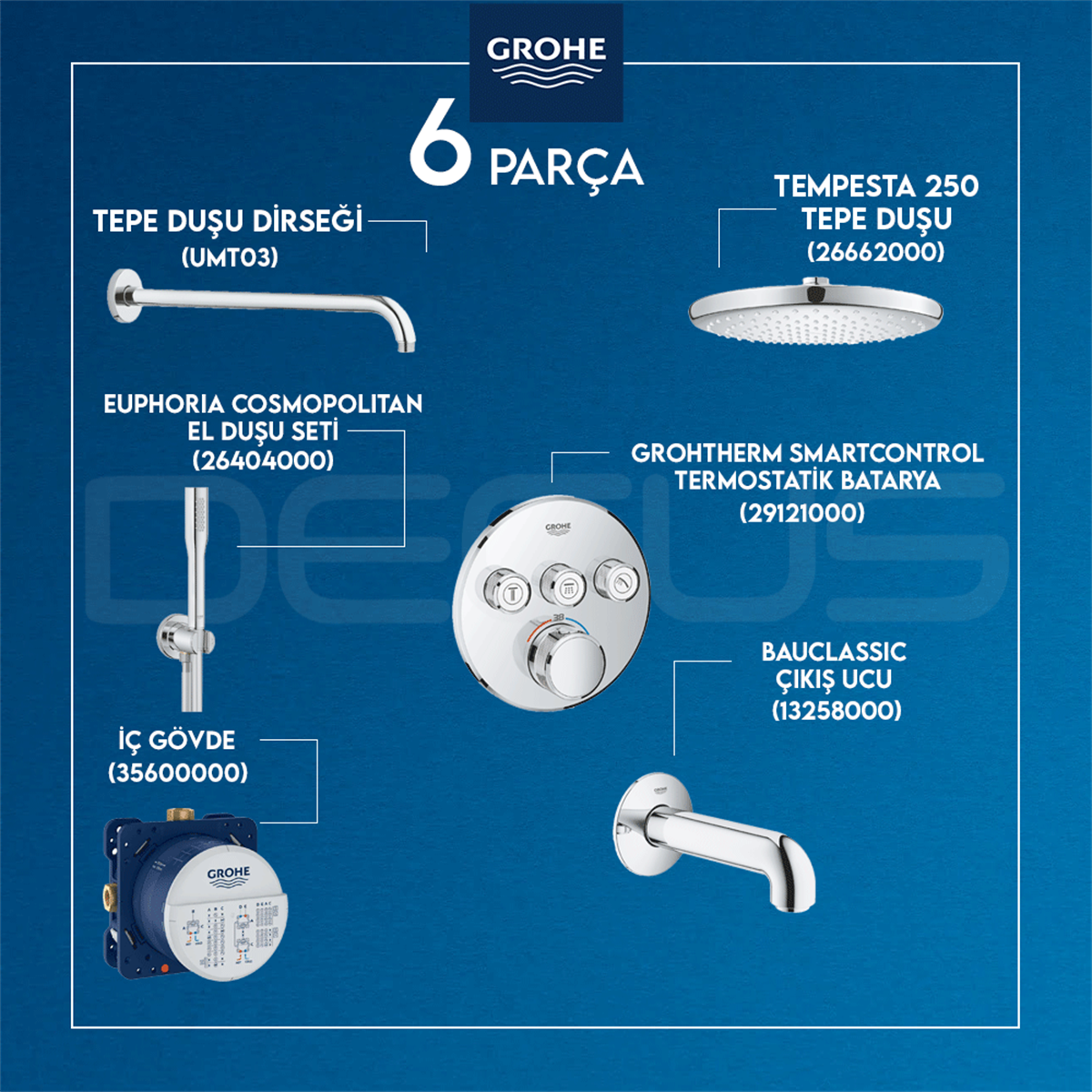Grohe Smartcontrol Termostatik Ankastre Duş Seti Umt03 + 26662000 + 26404000 + 29121000 + 35600000 + 13258000