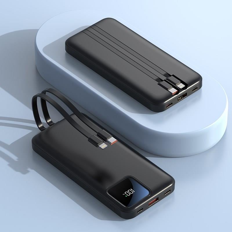 XP2302 10000mAh  Çift Kablolu LCD Ekran Powerbank Siyah