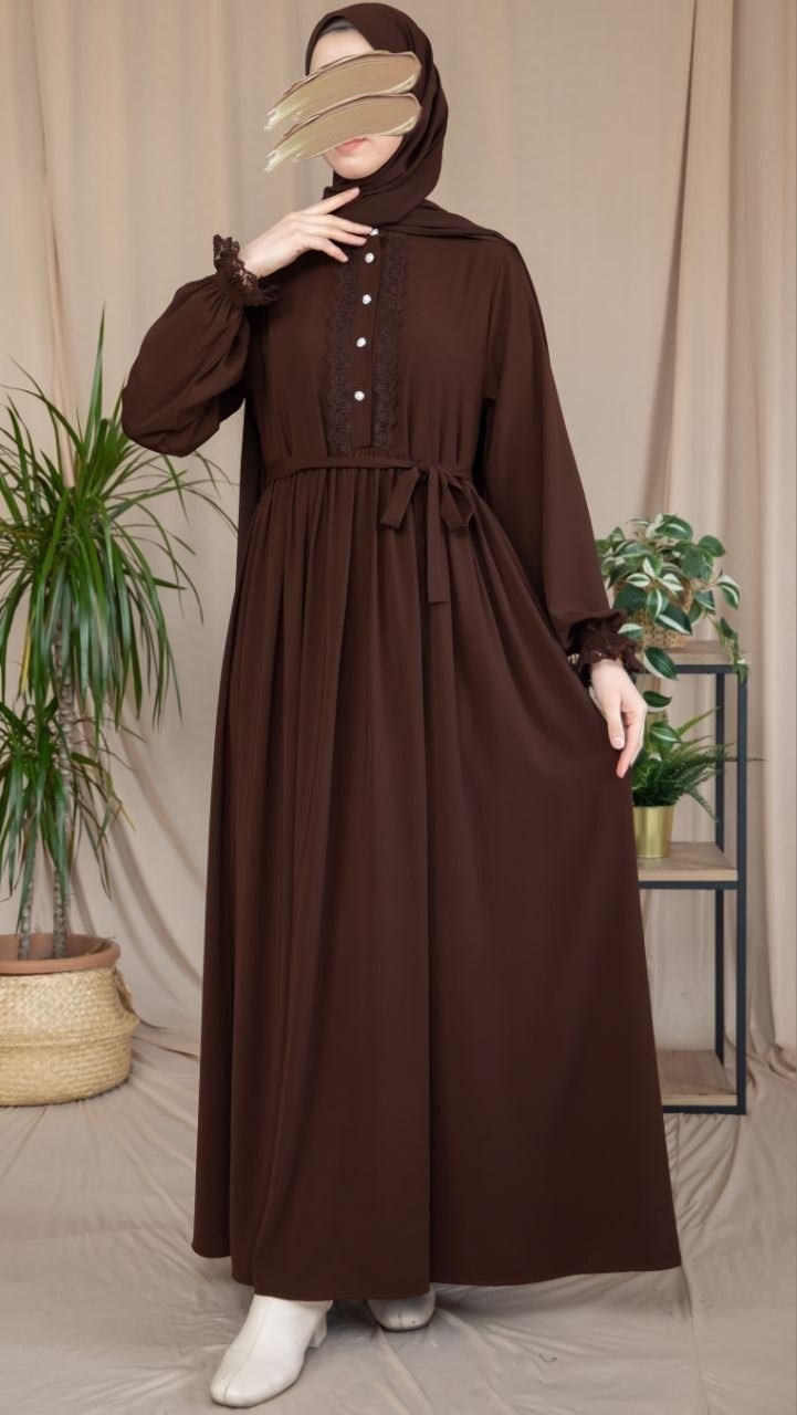 Acı Kahve Dantelli Elbise 5138