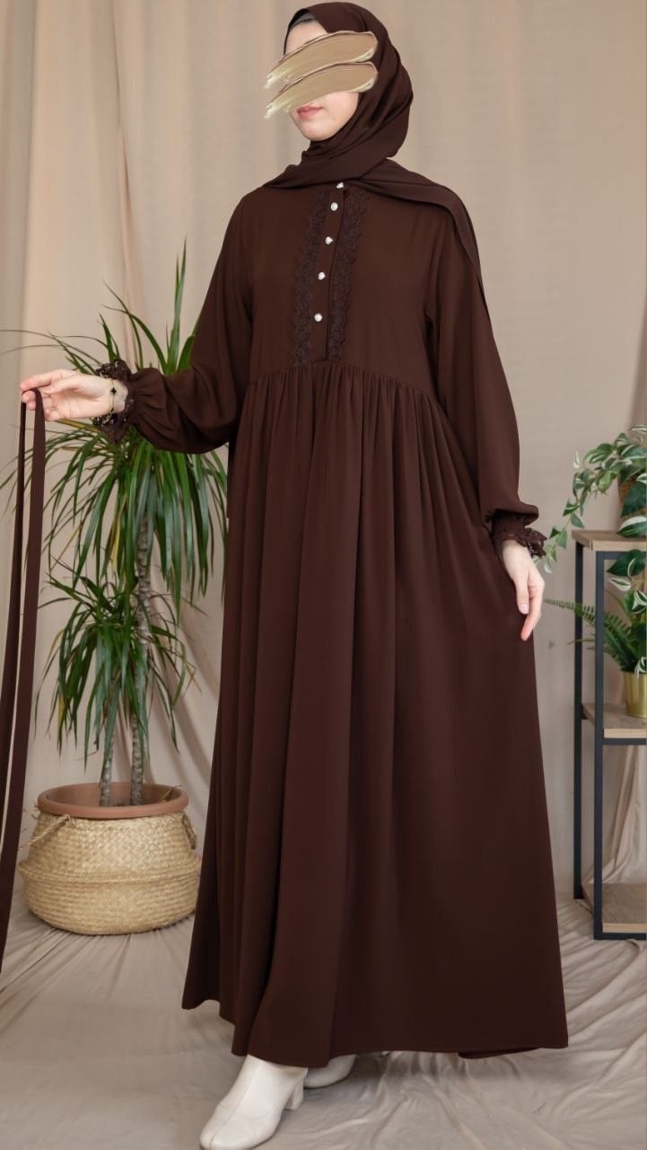 Acı Kahve Dantelli Elbise 5138