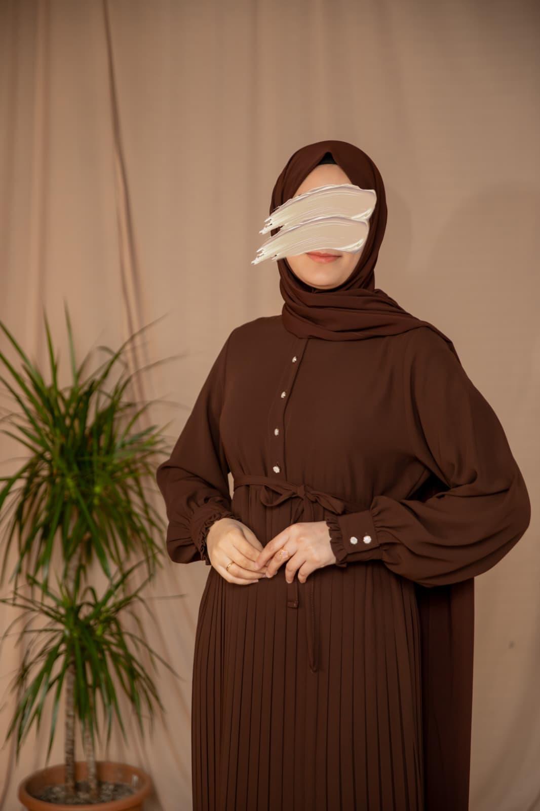 Acı Kahve Pliseli elbise 5129