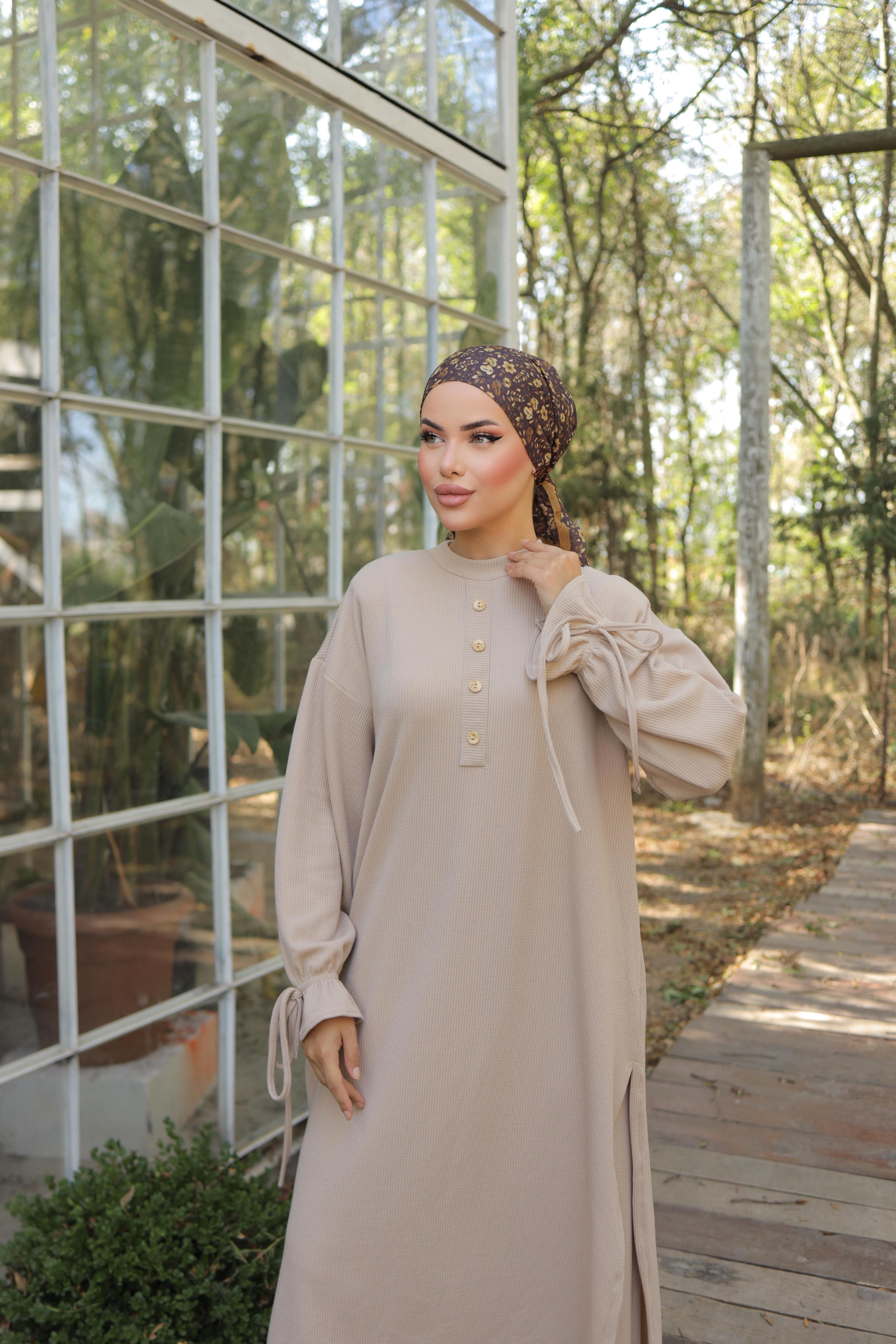 Bej Düğme Detaylı Örme Pantolon Takım 6020