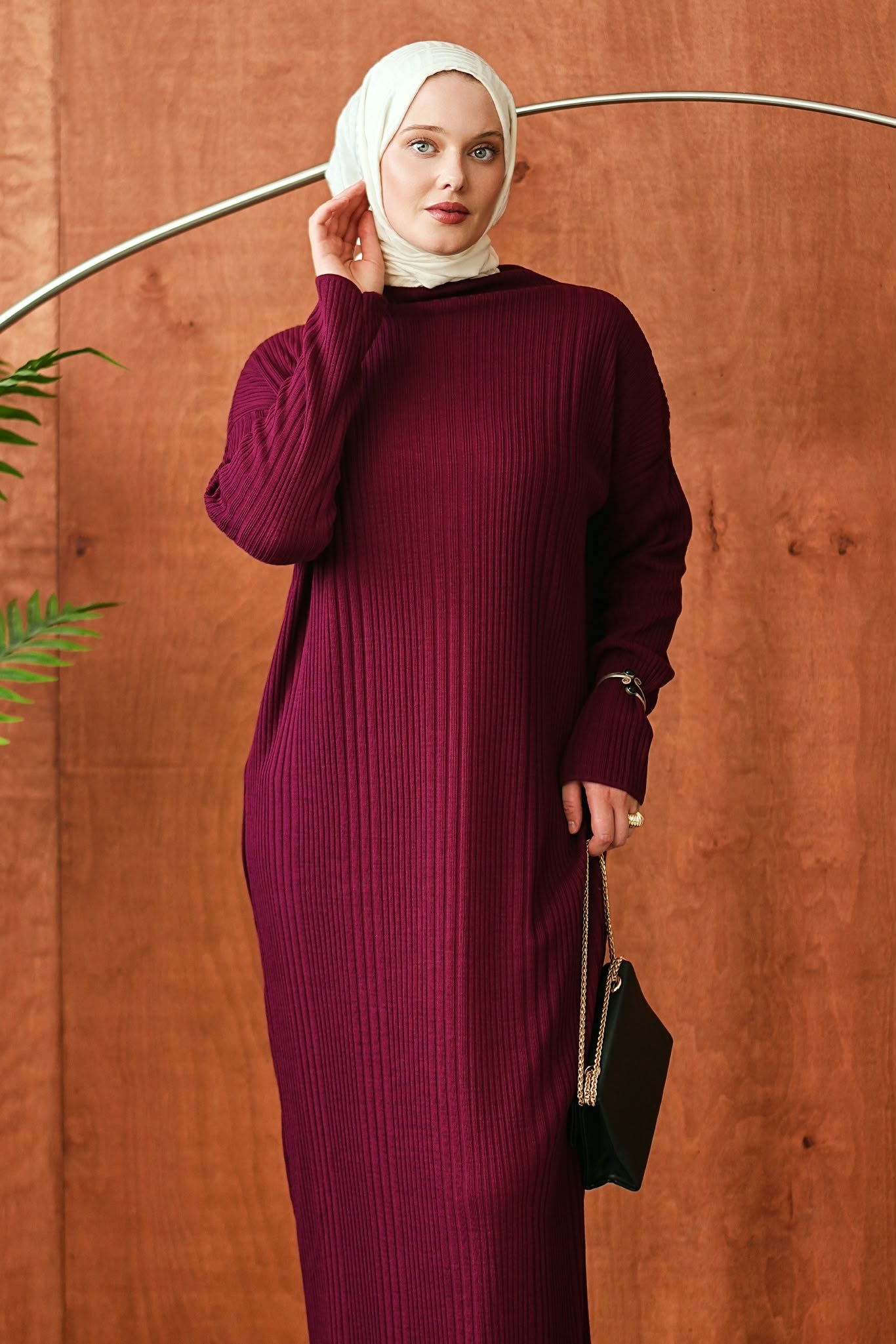 Bordo Dik Yakalı Fitilli Triko NSR2683