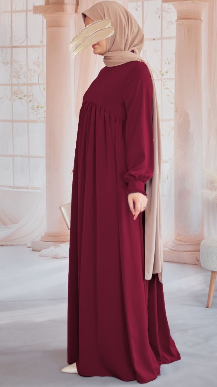 Bordo Fırfırlı Robalı Elbise 5062