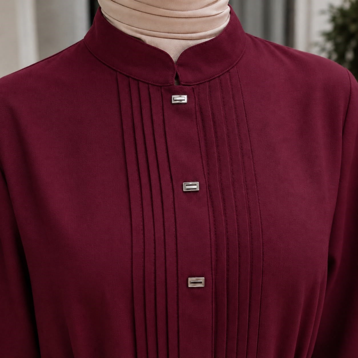 Bordo Nervürlü Çıtçıtlı Ferace 5153