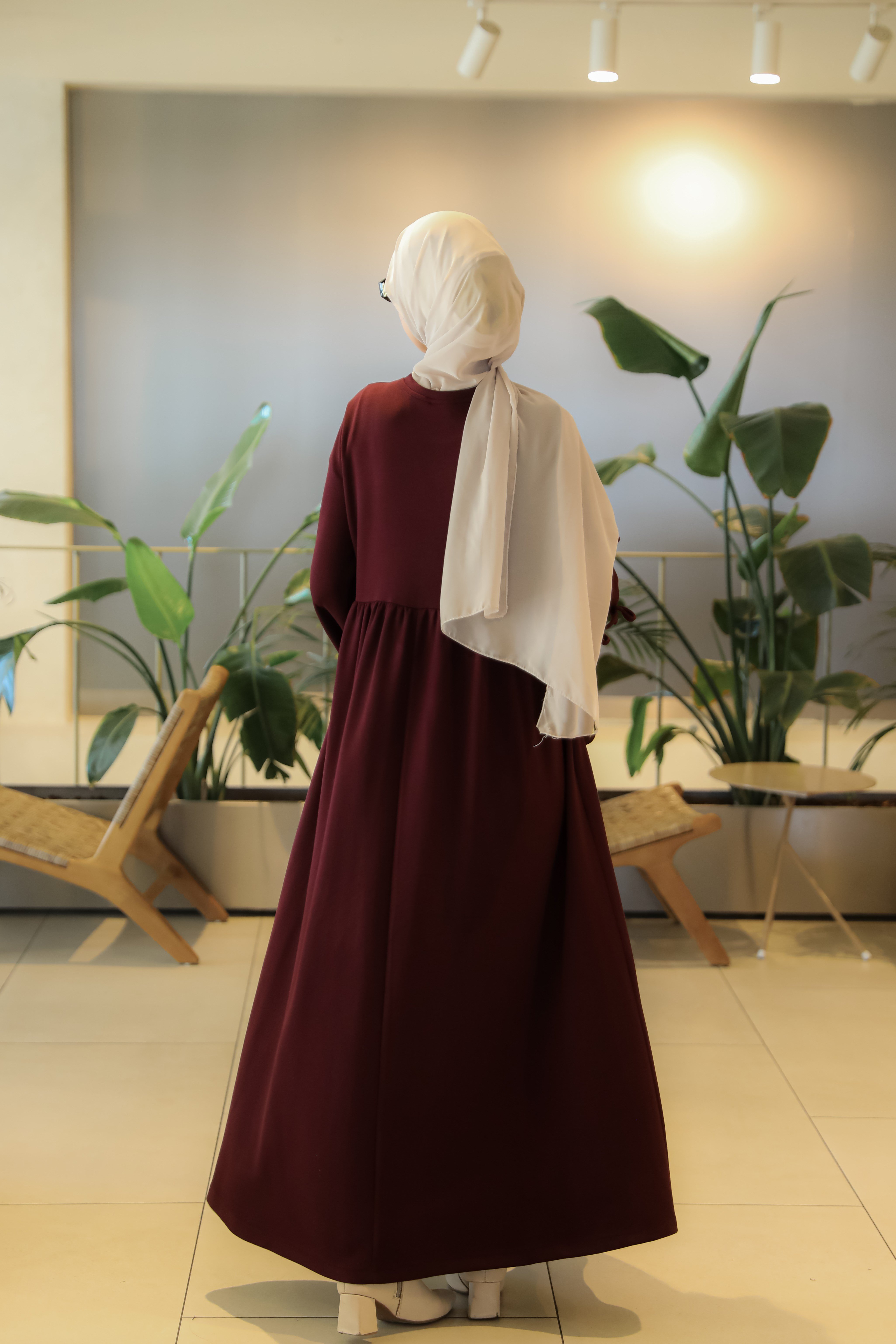 Bordo NSR 5172 FİYONKLU KOLLUKLU ELBİSE