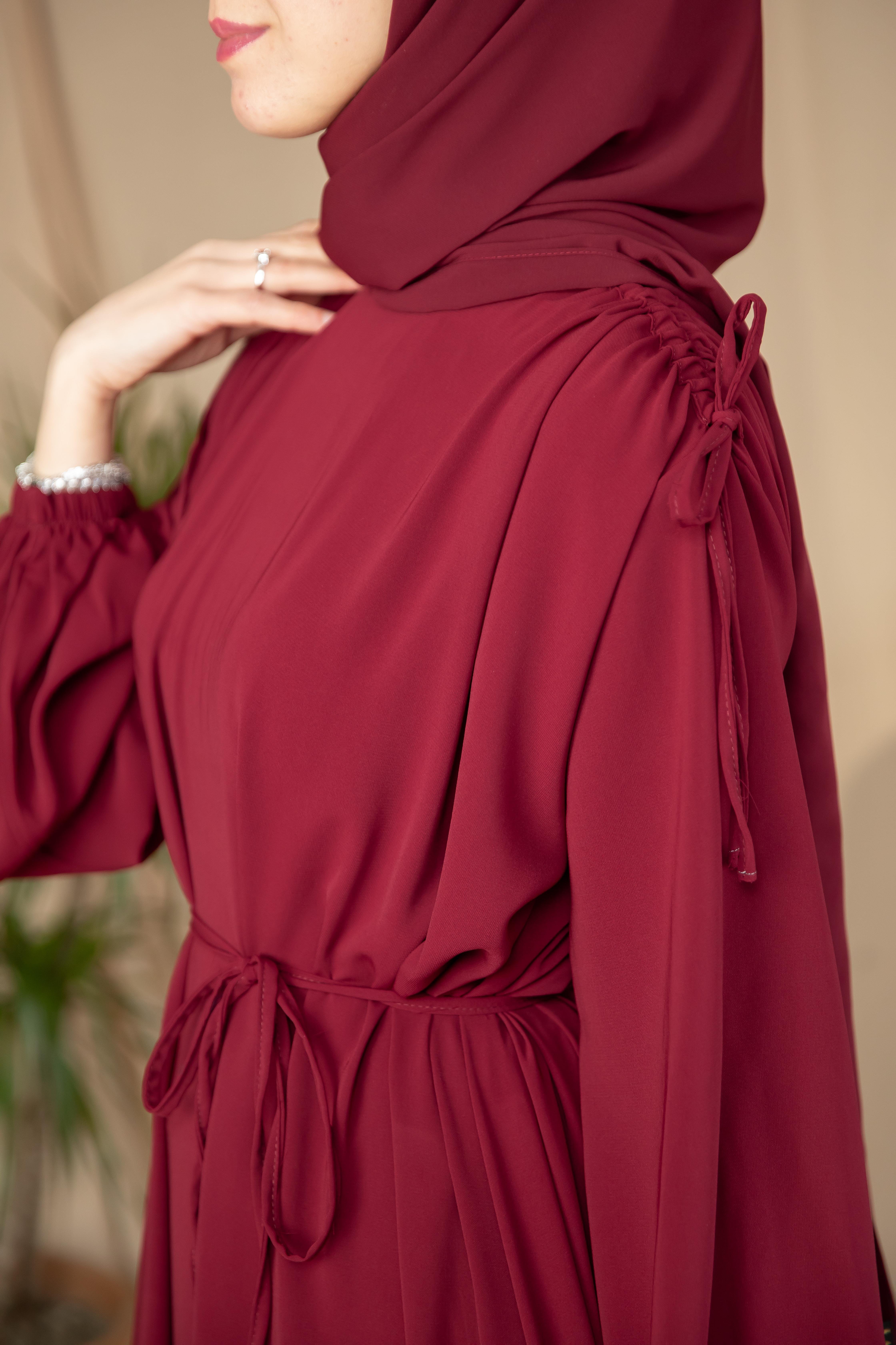 Bordo Omzu Tünel Detaylı Elbise 5063
