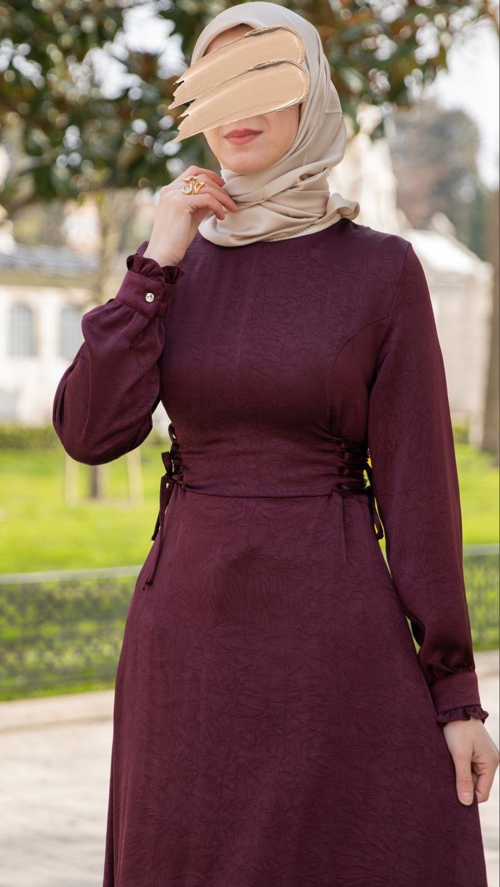 Bordo Oturan Britli Elbise 5143