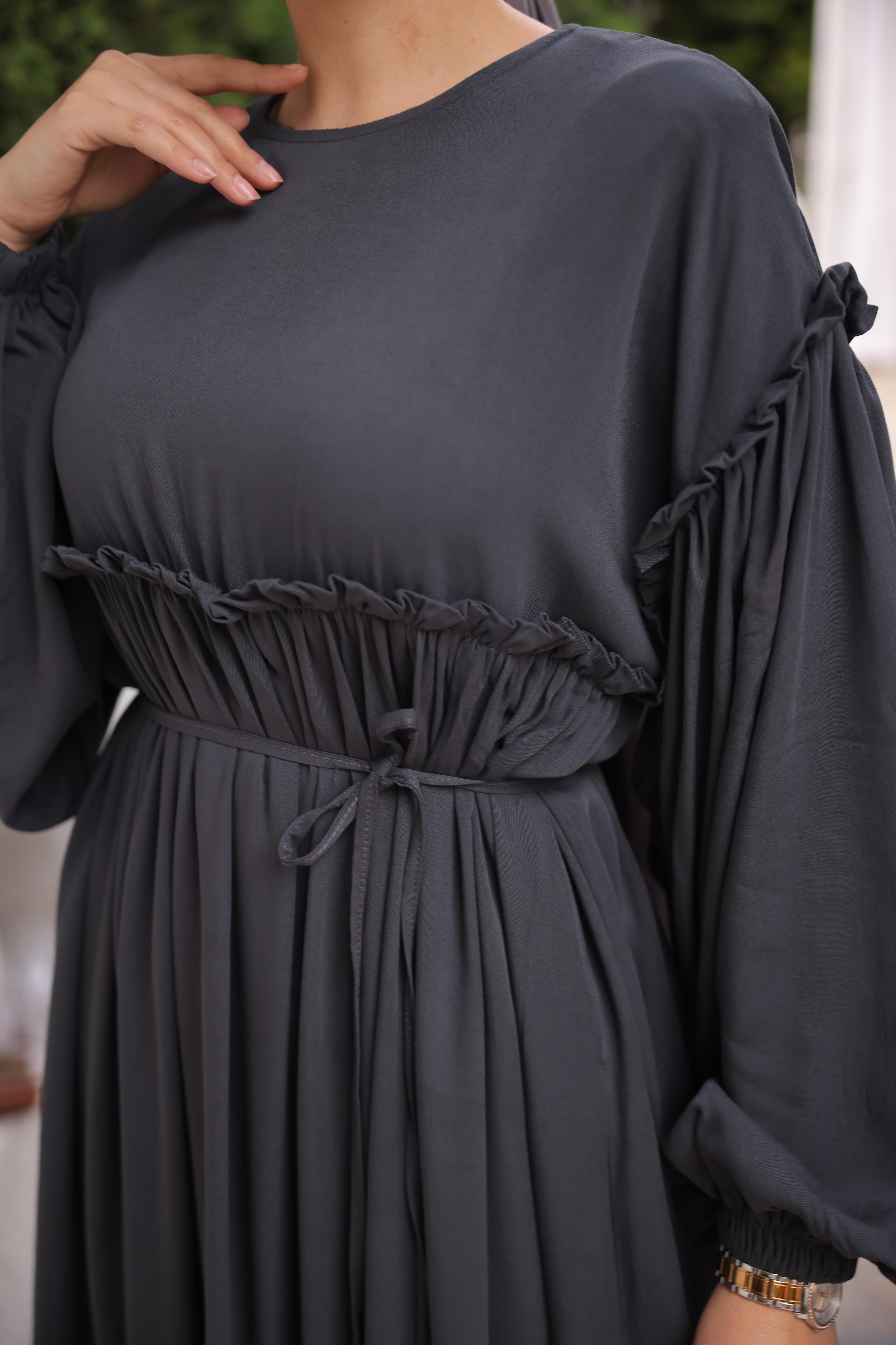 Füme Robalı Büzgülü Oversize Elbise 5093