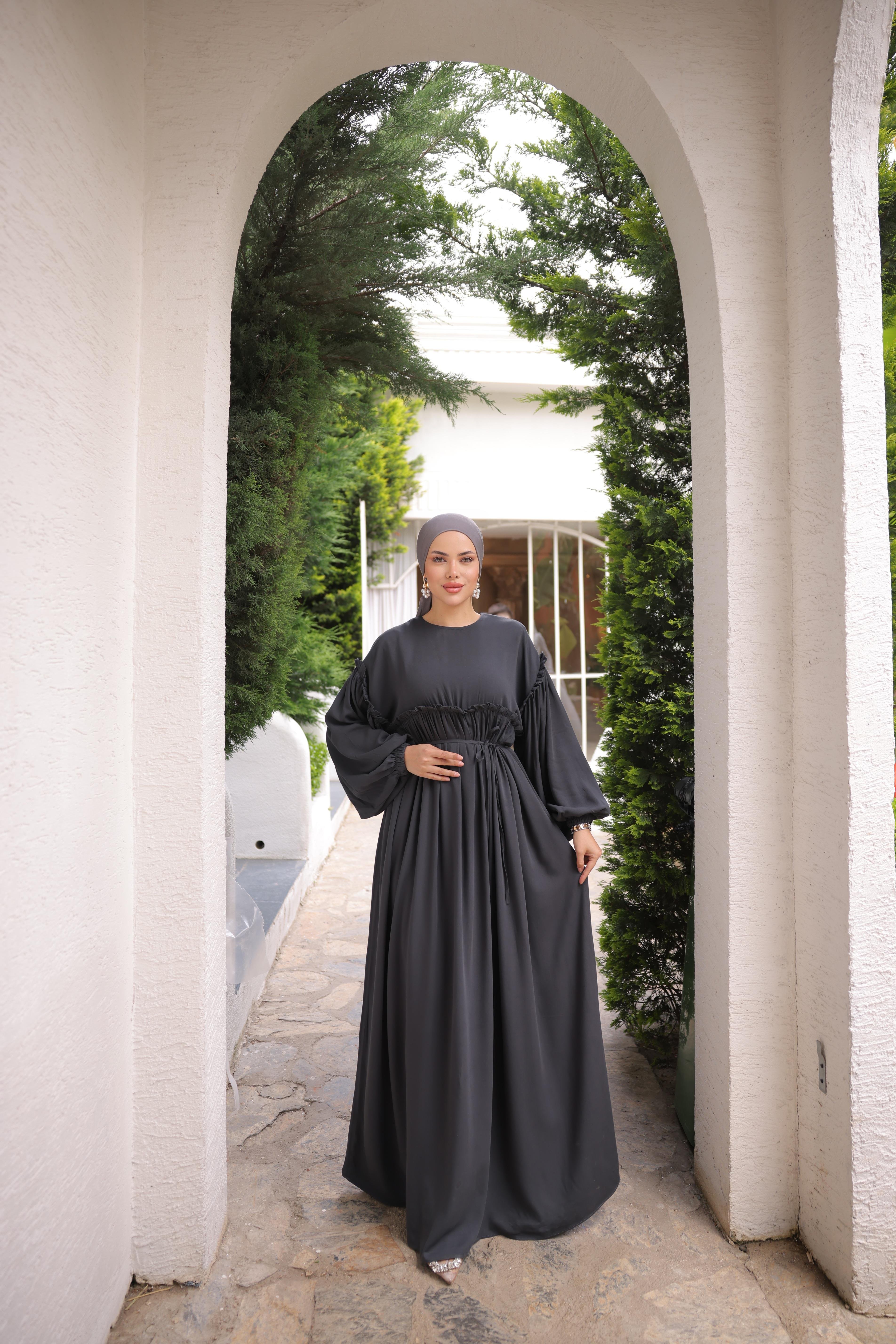 Füme Robalı Büzgülü Oversize Elbise 5093