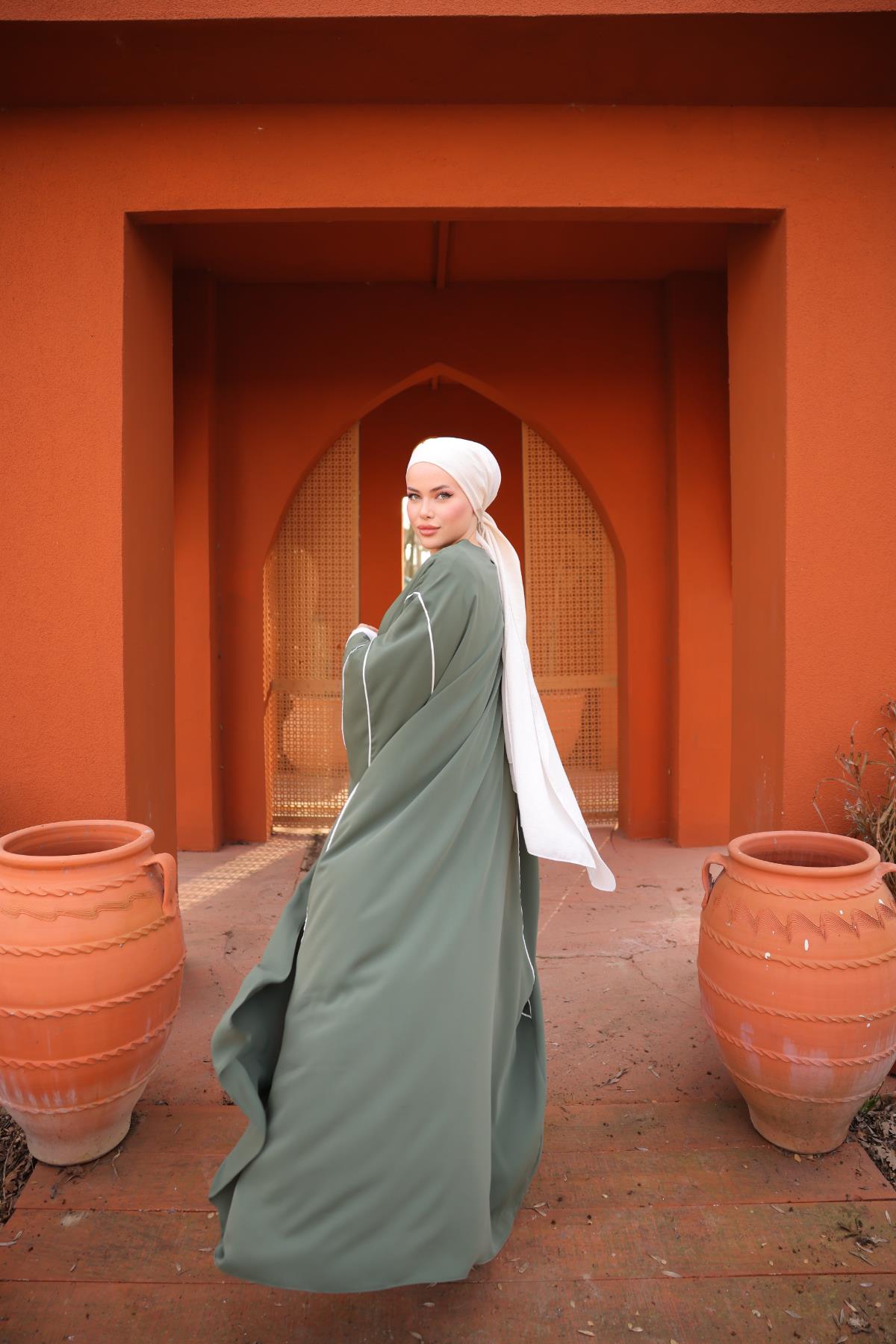 Haki Biyeli Abaya Takım Nsr5081