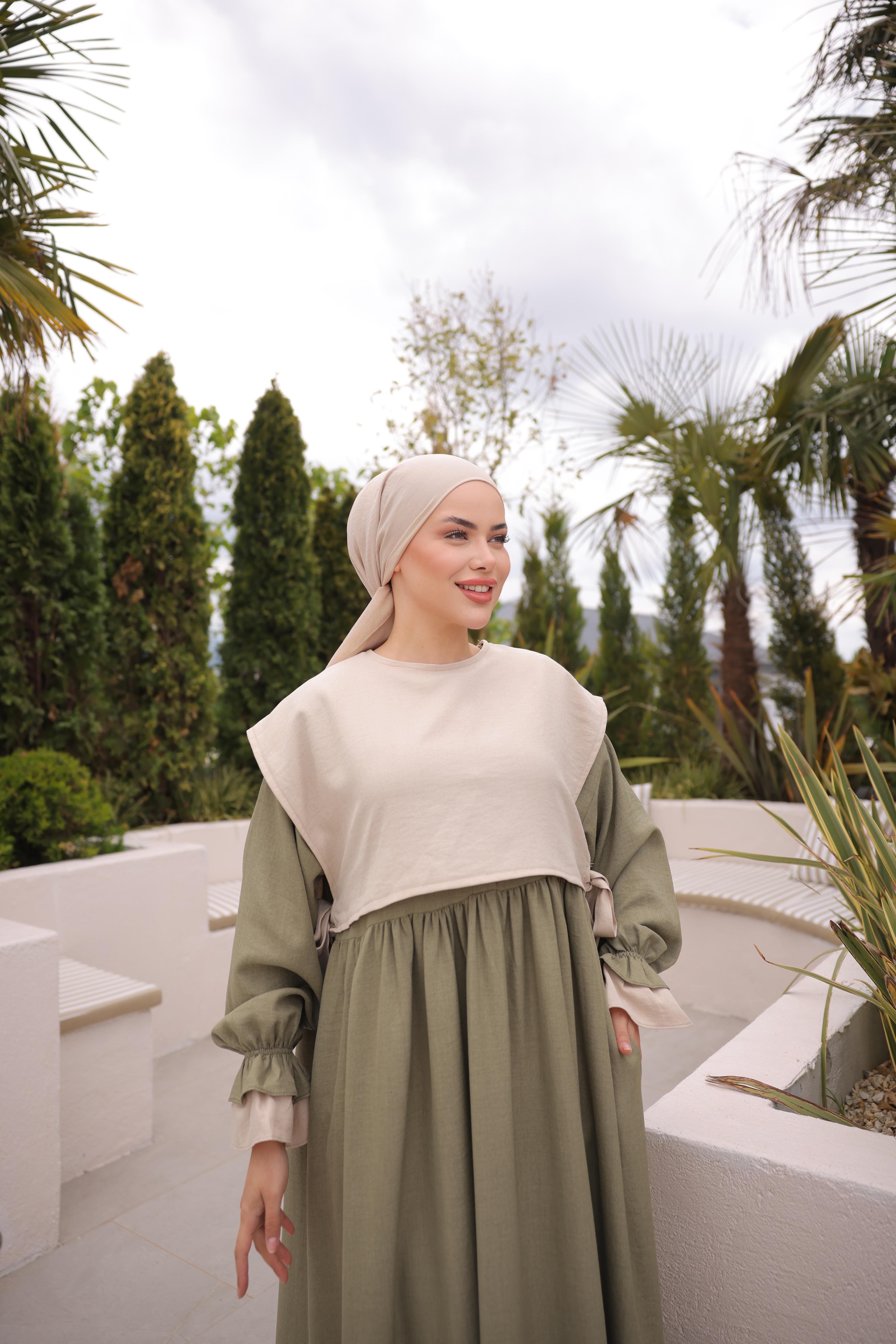 Haki Önlüklü Oversize Elbise 5095