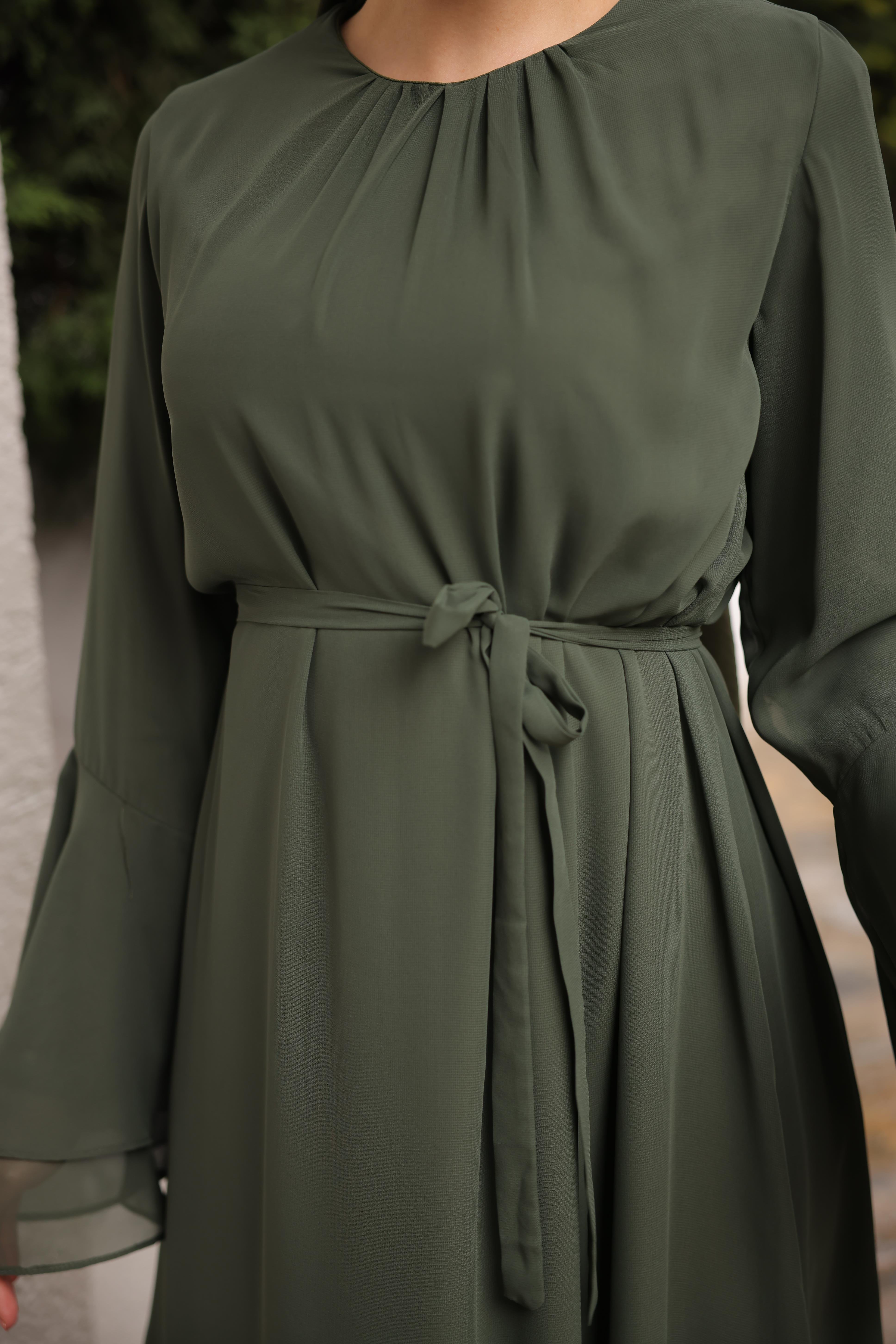 Haki Şifon Elbise 5088