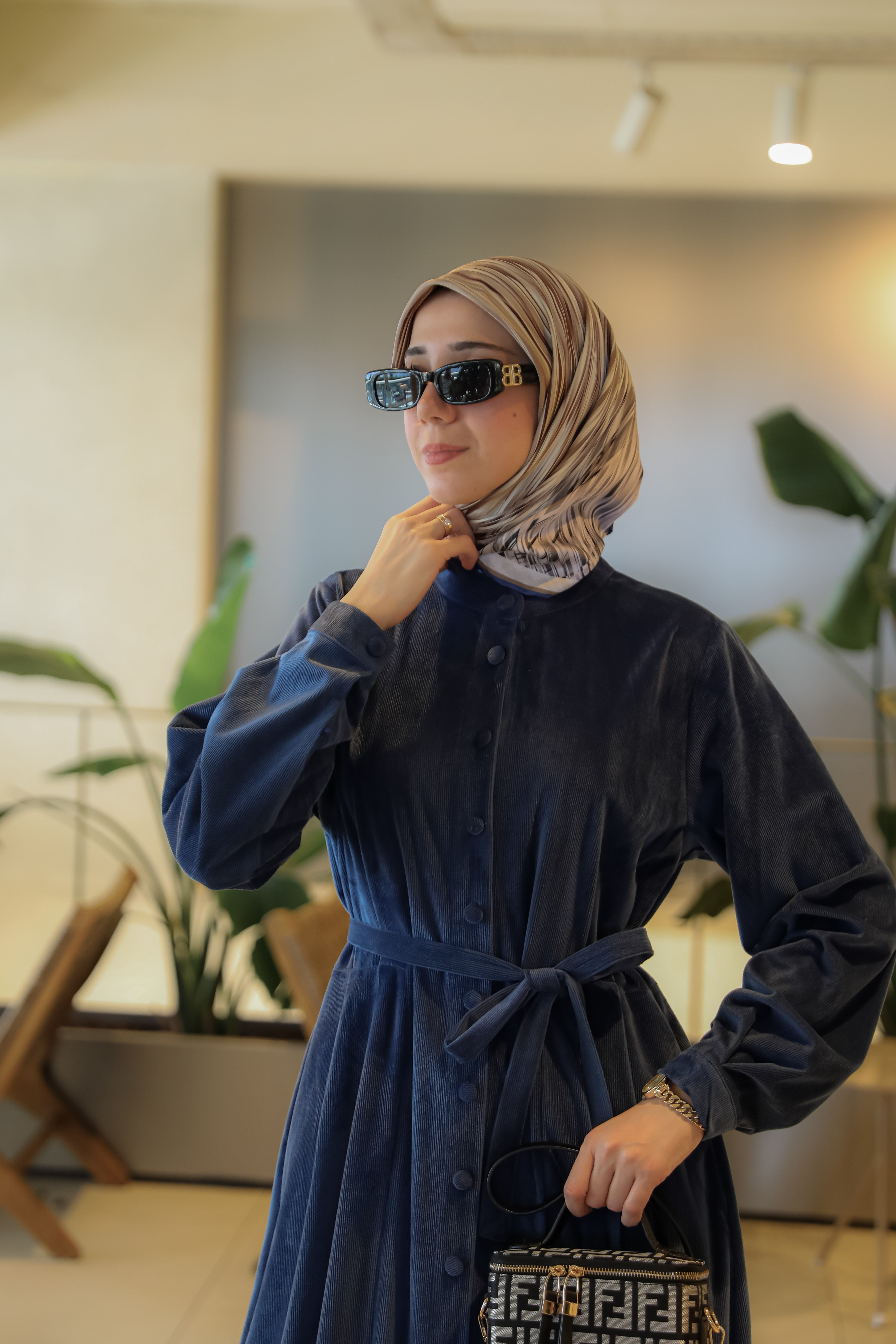 Lacivert NSR 5162 PİLELİ BOYDAN DÜĞMELİ ELBİSE