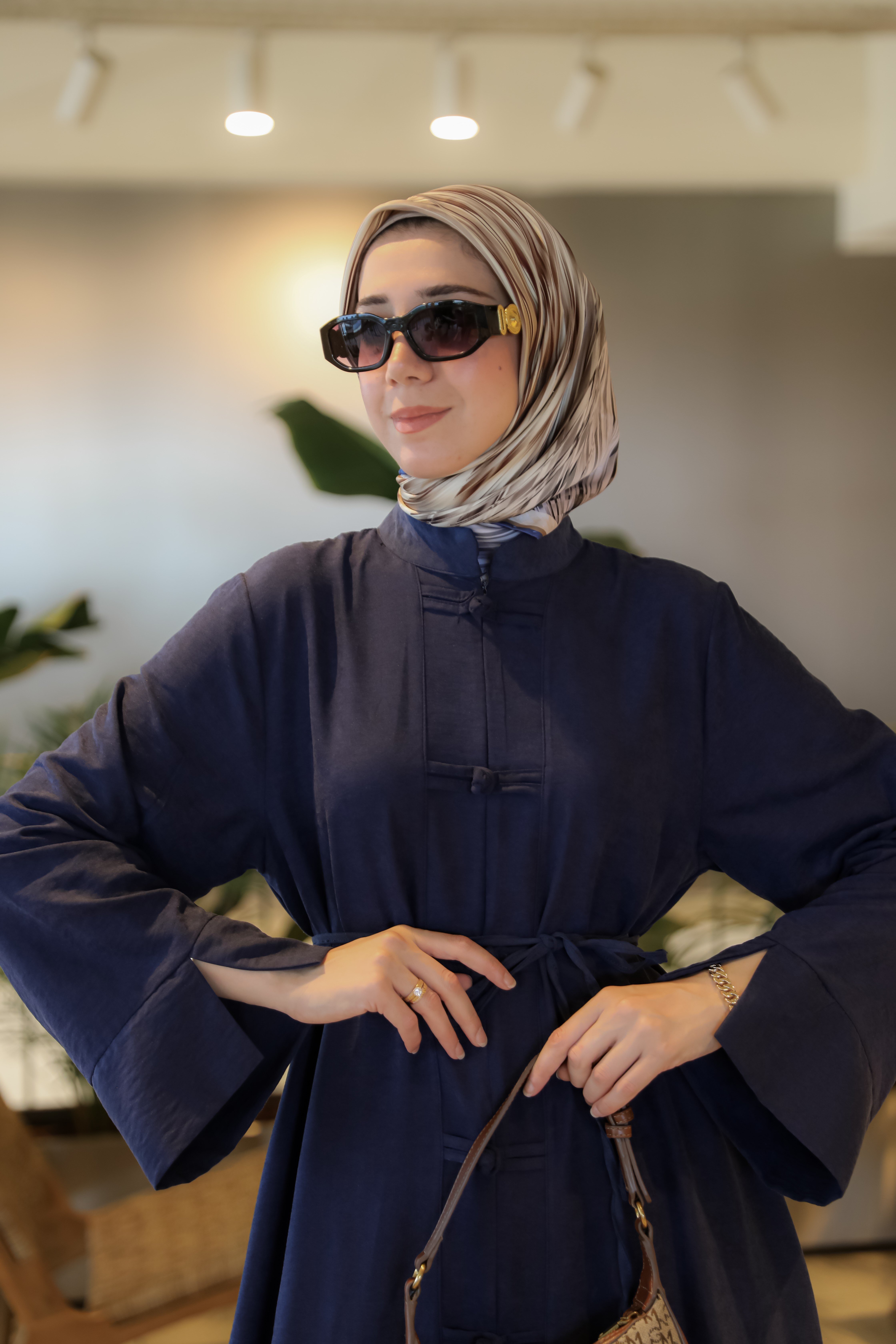 Lacivert NSR 5165 ÇİN DÜĞMELİ ELBİSE