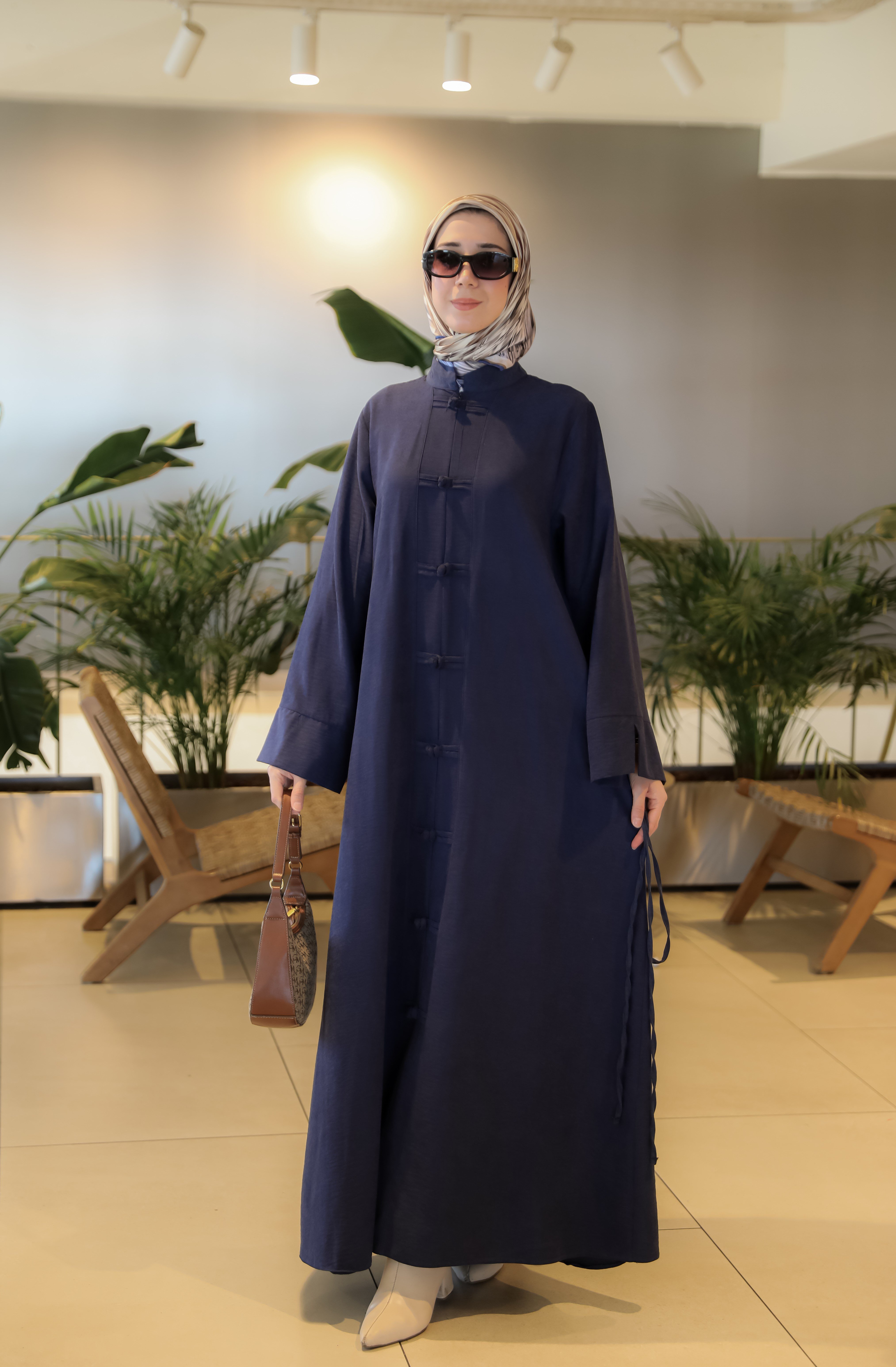 Lacivert NSR 5165 ÇİN DÜĞMELİ ELBİSE