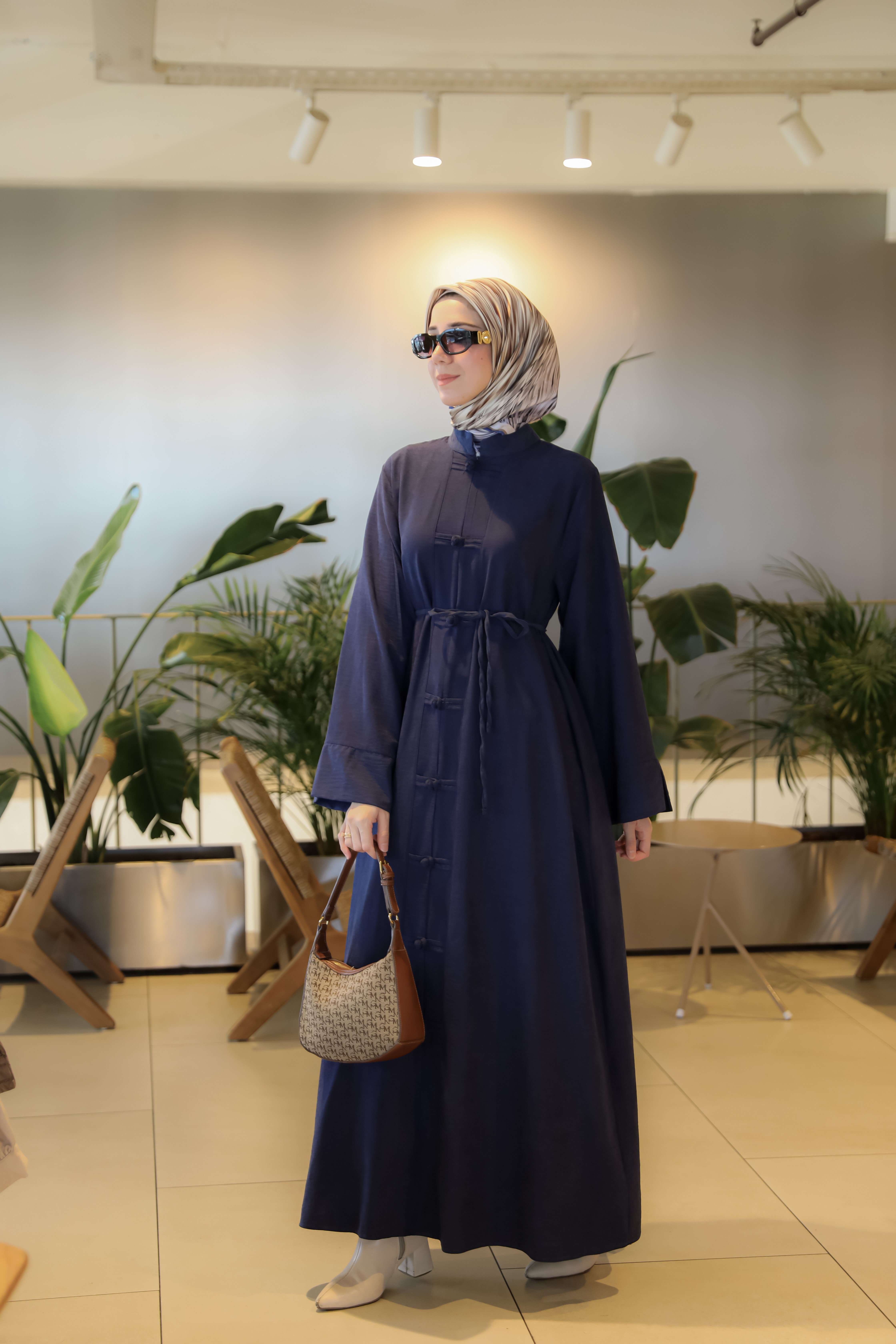 Lacivert NSR 5165 ÇİN DÜĞMELİ ELBİSE