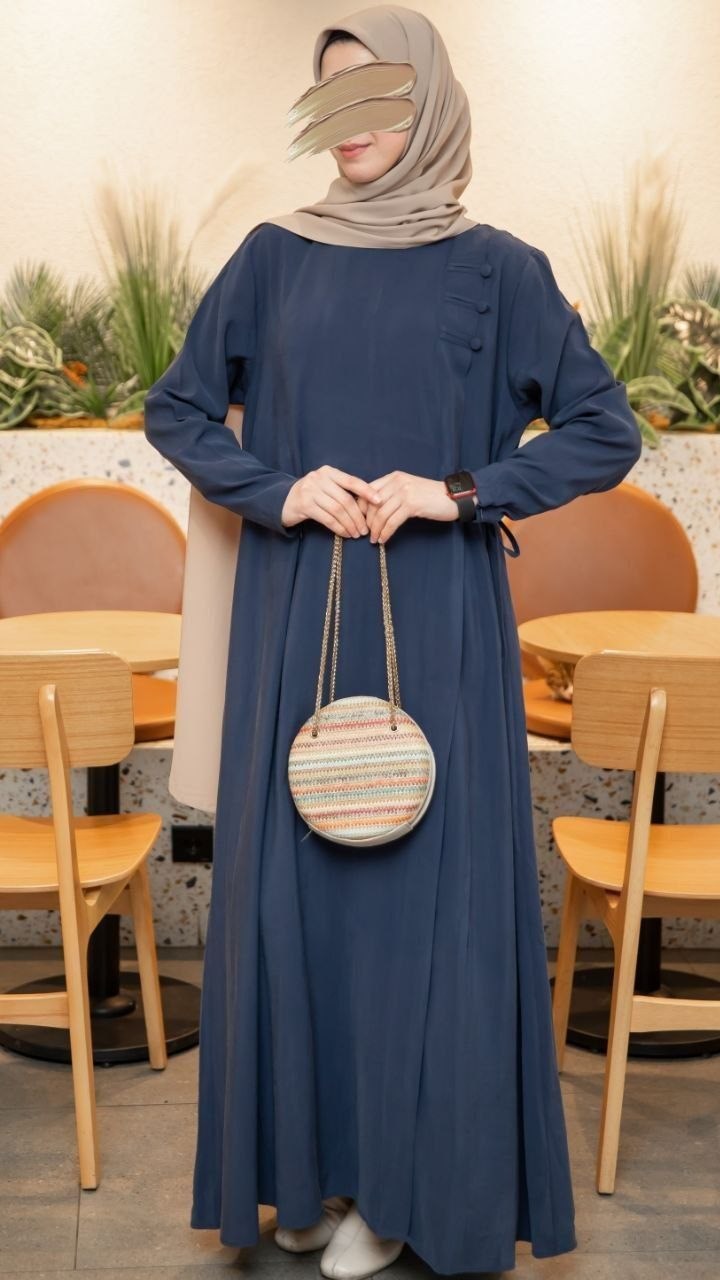 Lacivert Yandan Pliseli Elbise 5141