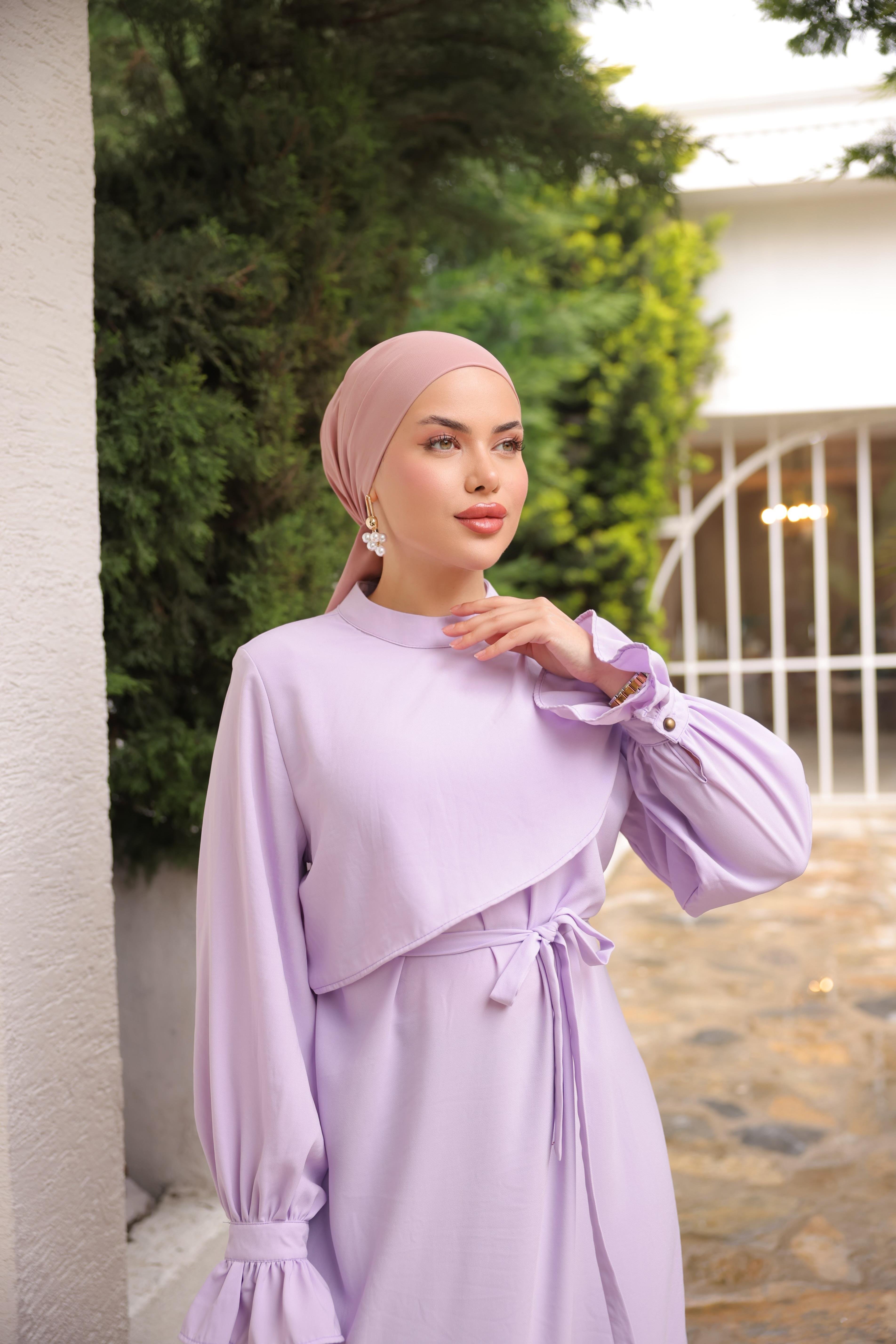 Lila Anvelop Detaylı Elbise 5085