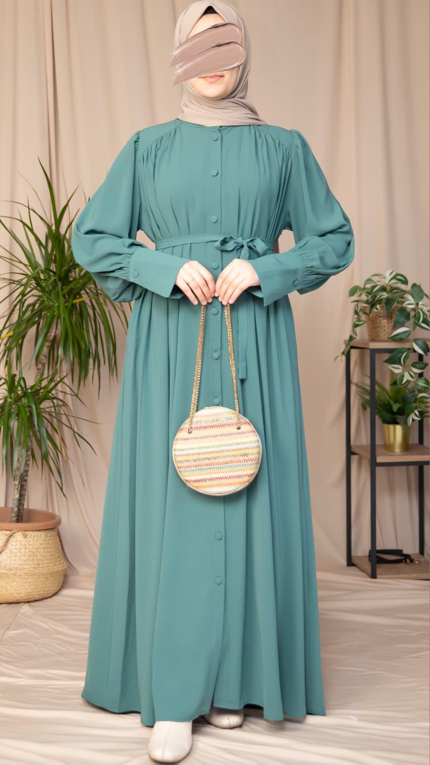 Mint Boydan Kaplama Düğmeli Ferace 5130