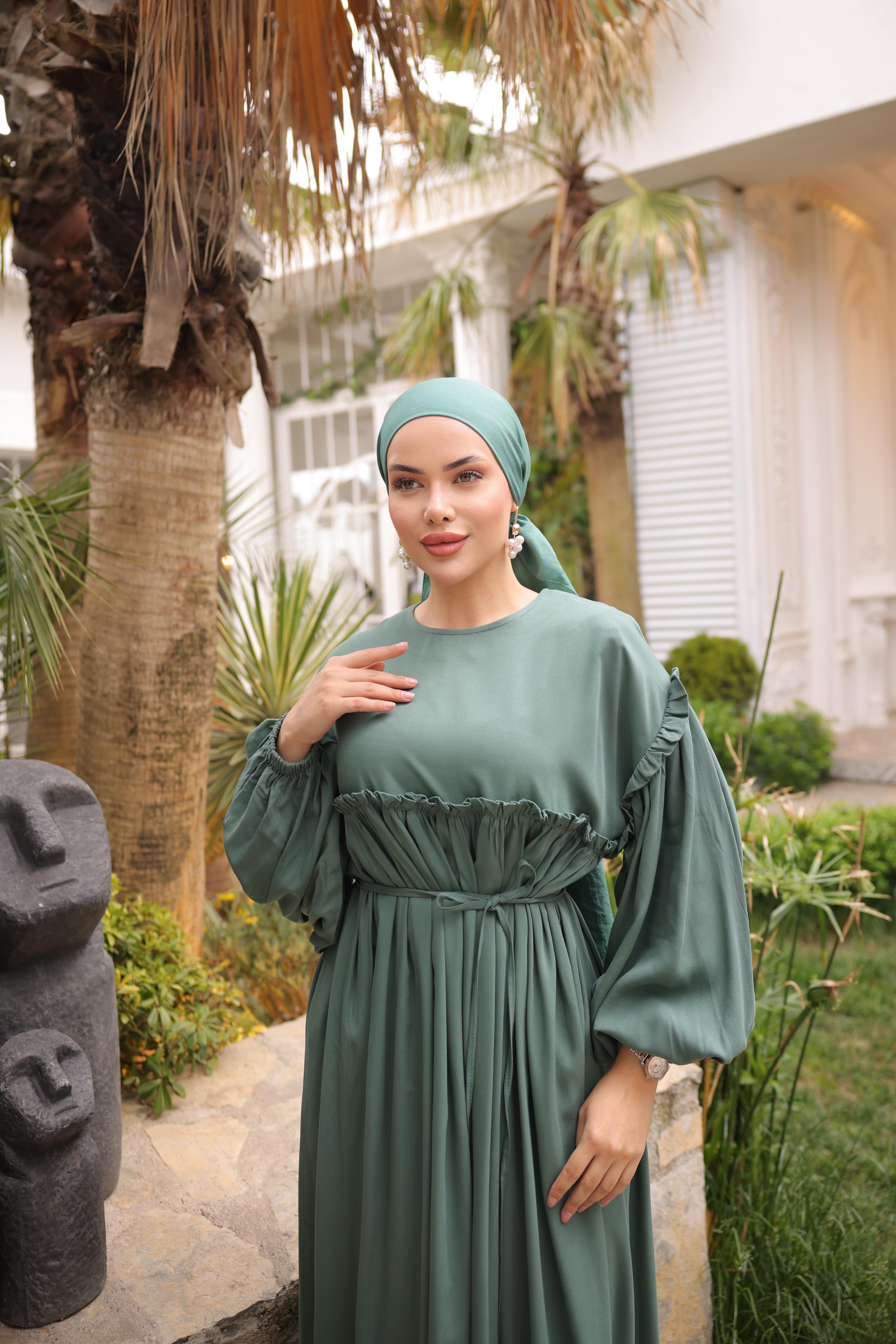 Mint Robalı Büzgülü Oversize Elbise 5093