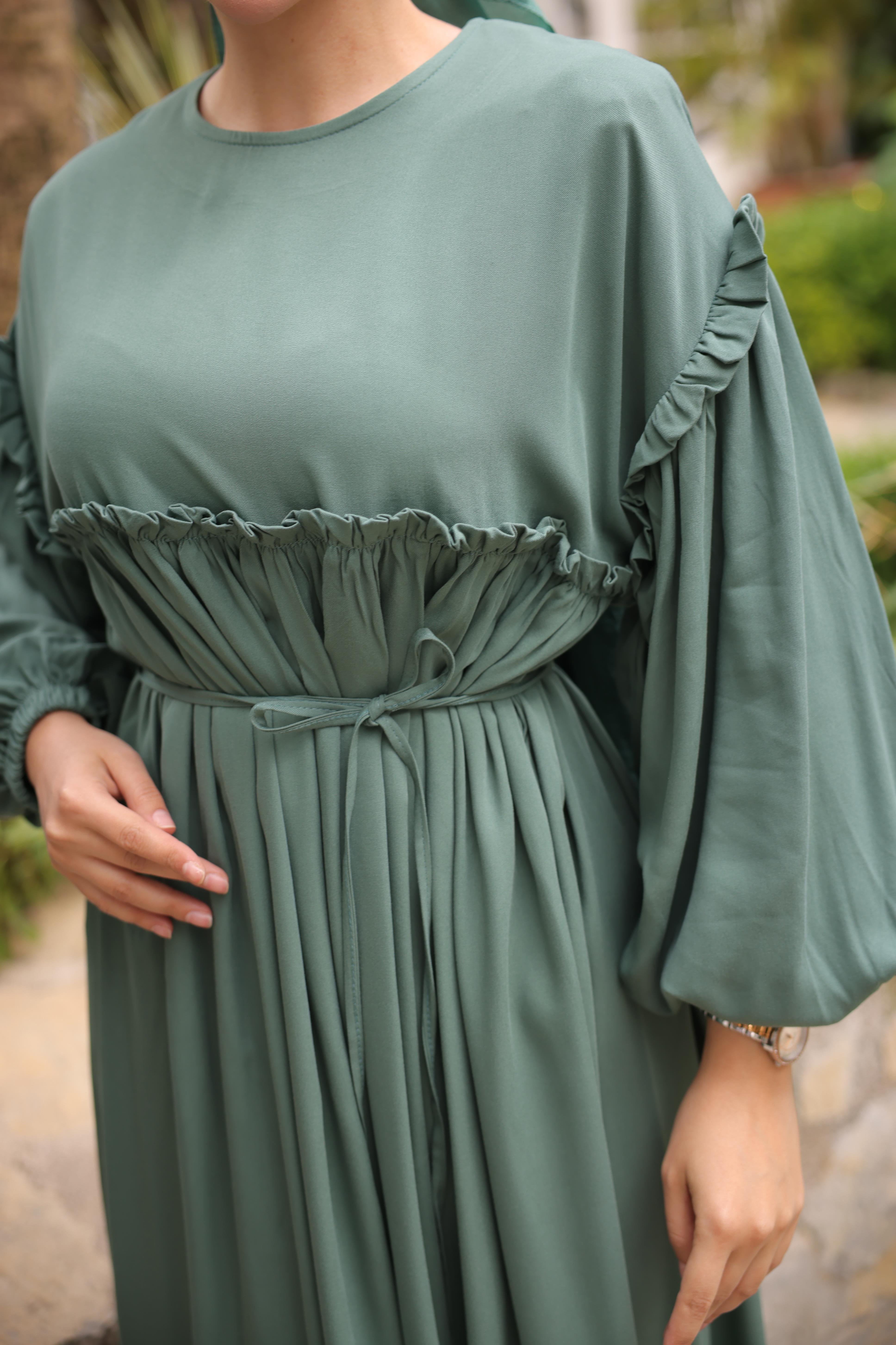 Mint Robalı Büzgülü Oversize Elbise 5093