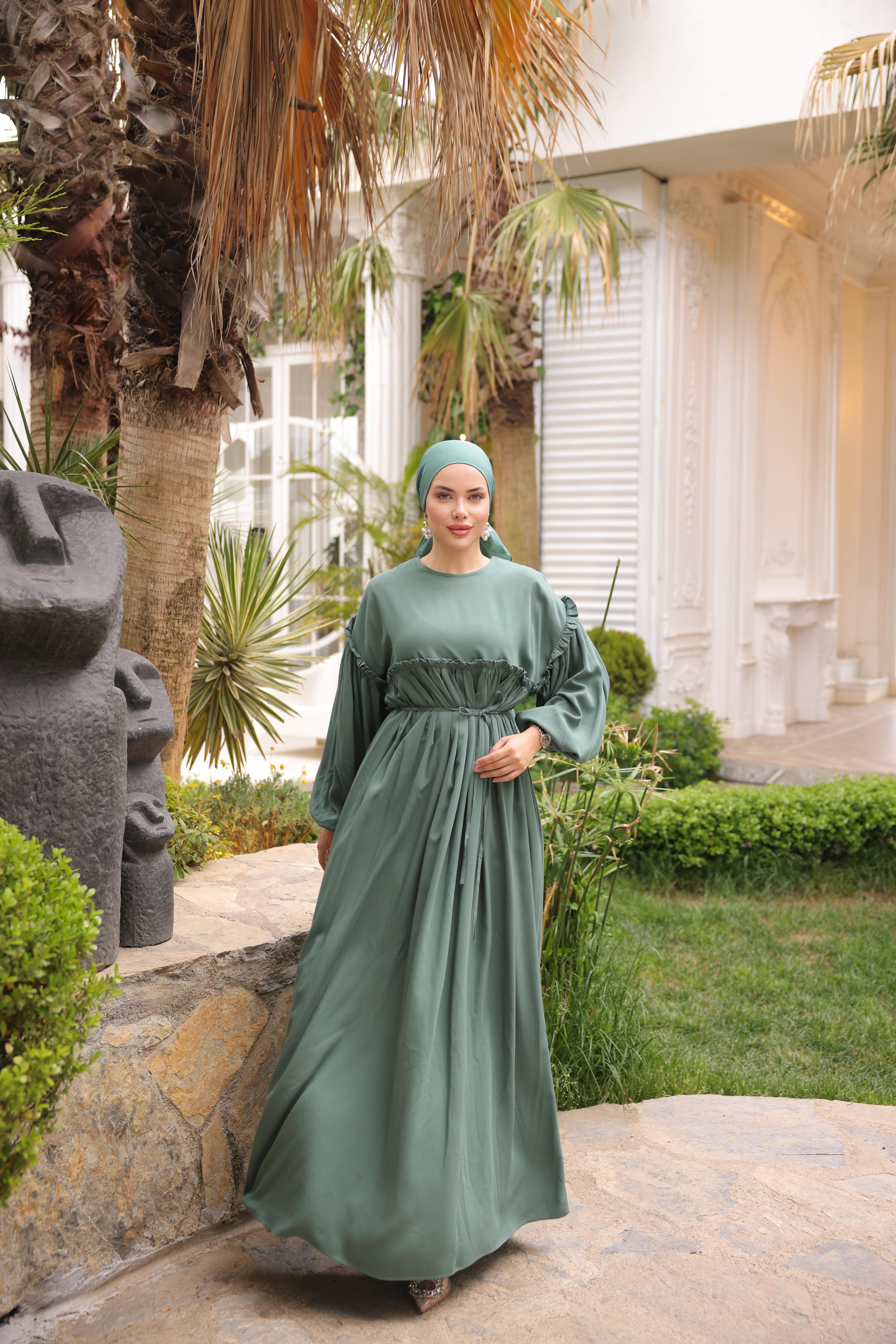 Mint Robalı Büzgülü Oversize Elbise 5093
