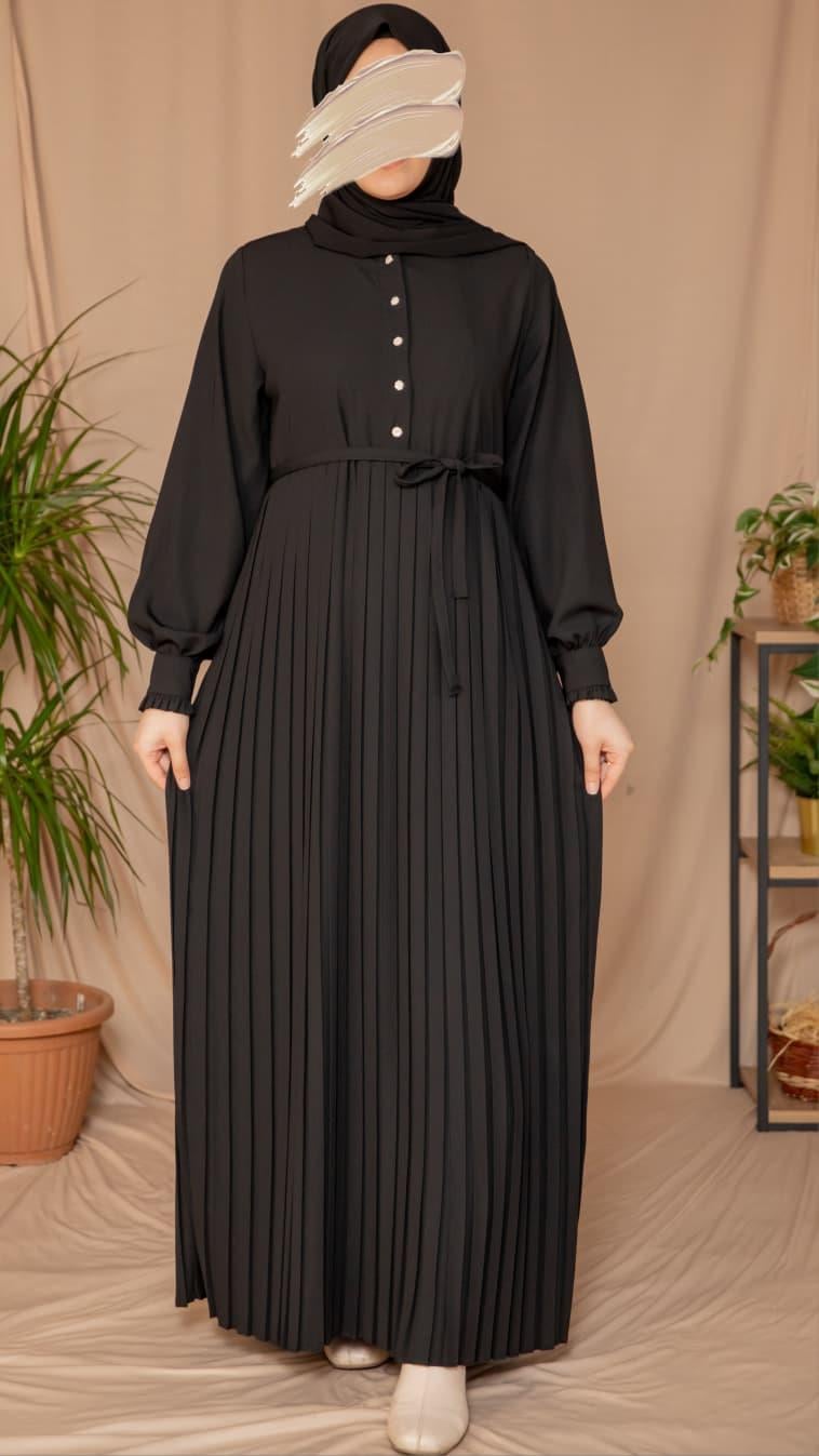 Siyah Pliseli elbise 5129