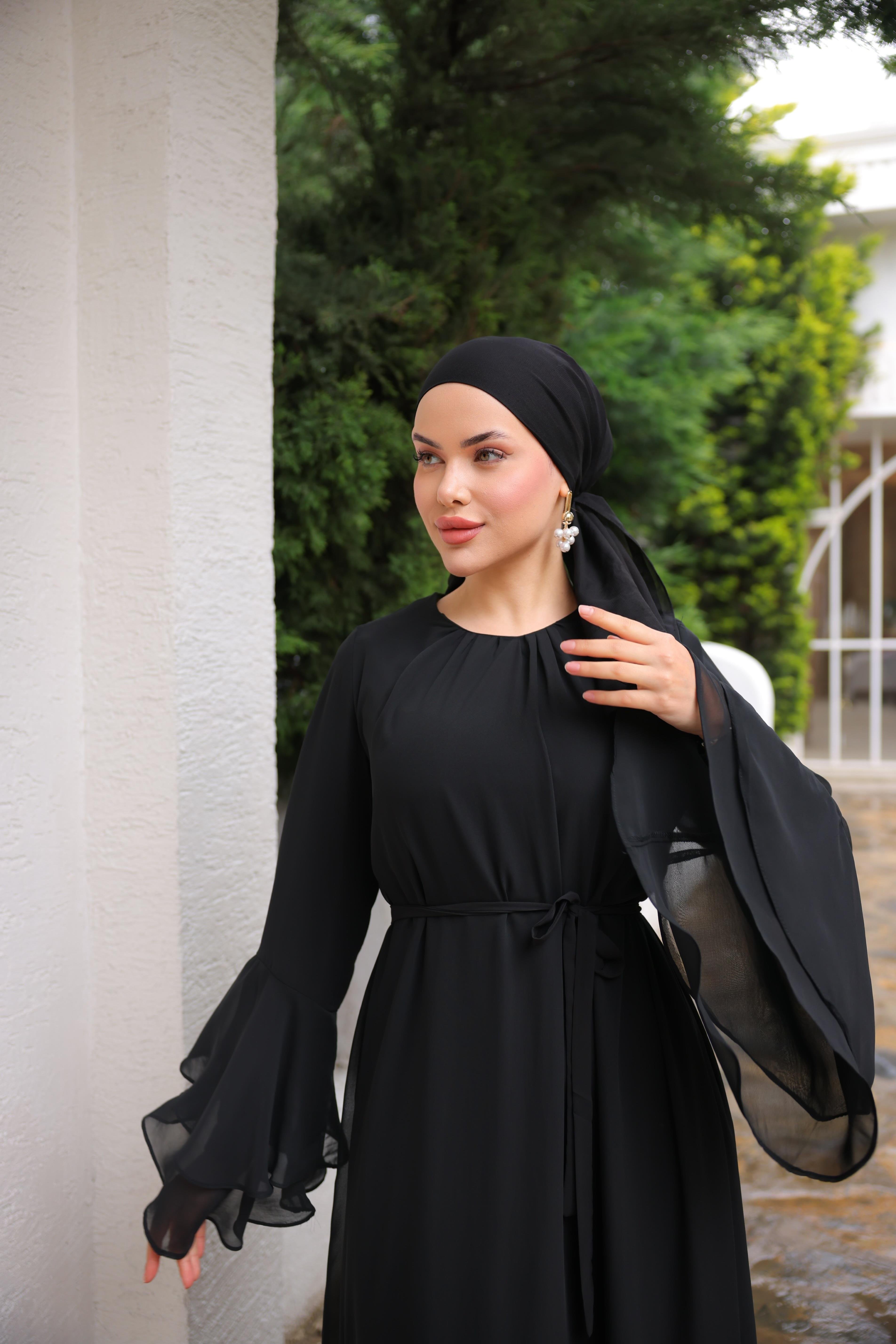 Siyah Şifon Elbise 5088