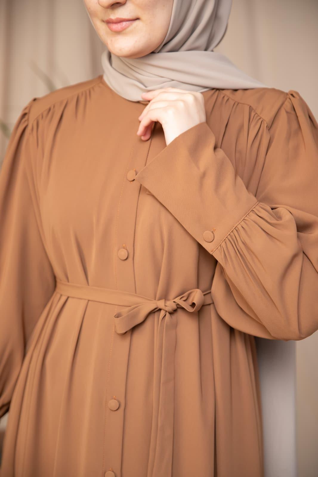 Taba Boydan Kaplama Düğmeli Ferace 5130