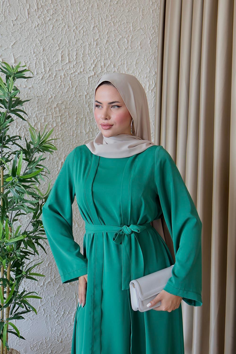 Zümrüt Yeşili Abaya Görünümlü Elbise 5040