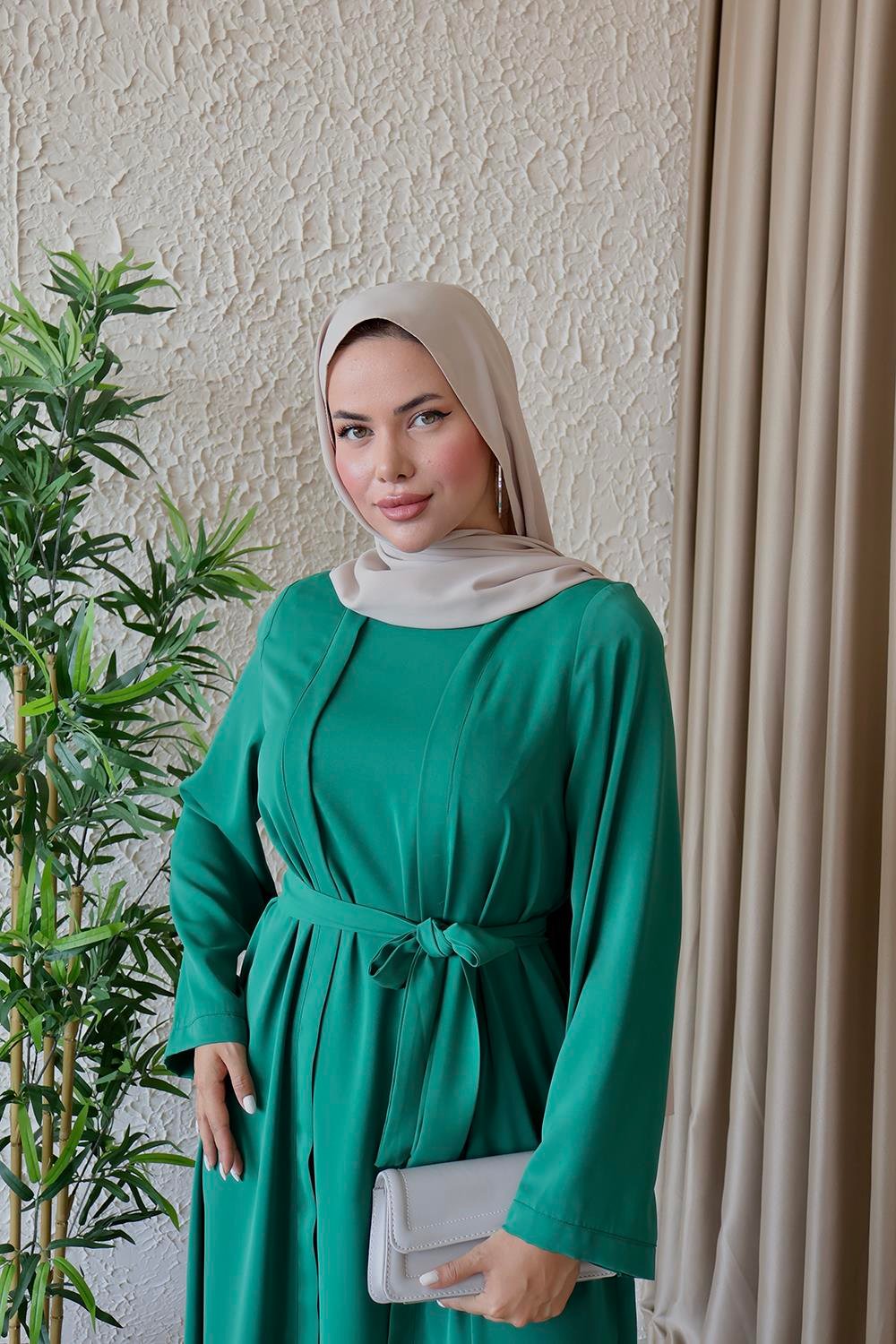 Zümrüt Yeşili Abaya Görünümlü Elbise 5040