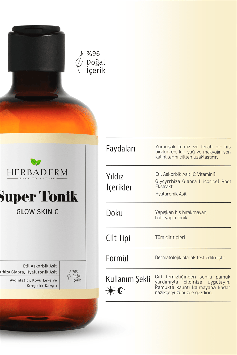 Herbaderm Glow Skin C Aydınlatıcı, Leke ve Kırışıklık Karşıtı Super Tonik