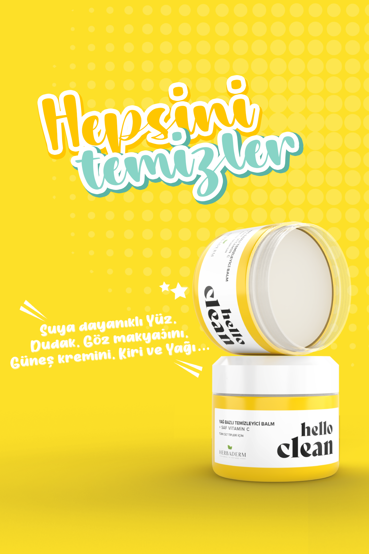 Herbaderm Hello Clean  Aydınlatıcı, Canlandırıcı Yağ Bazlı Temizleyici Balm + Saf Vitamin C 100 Ml