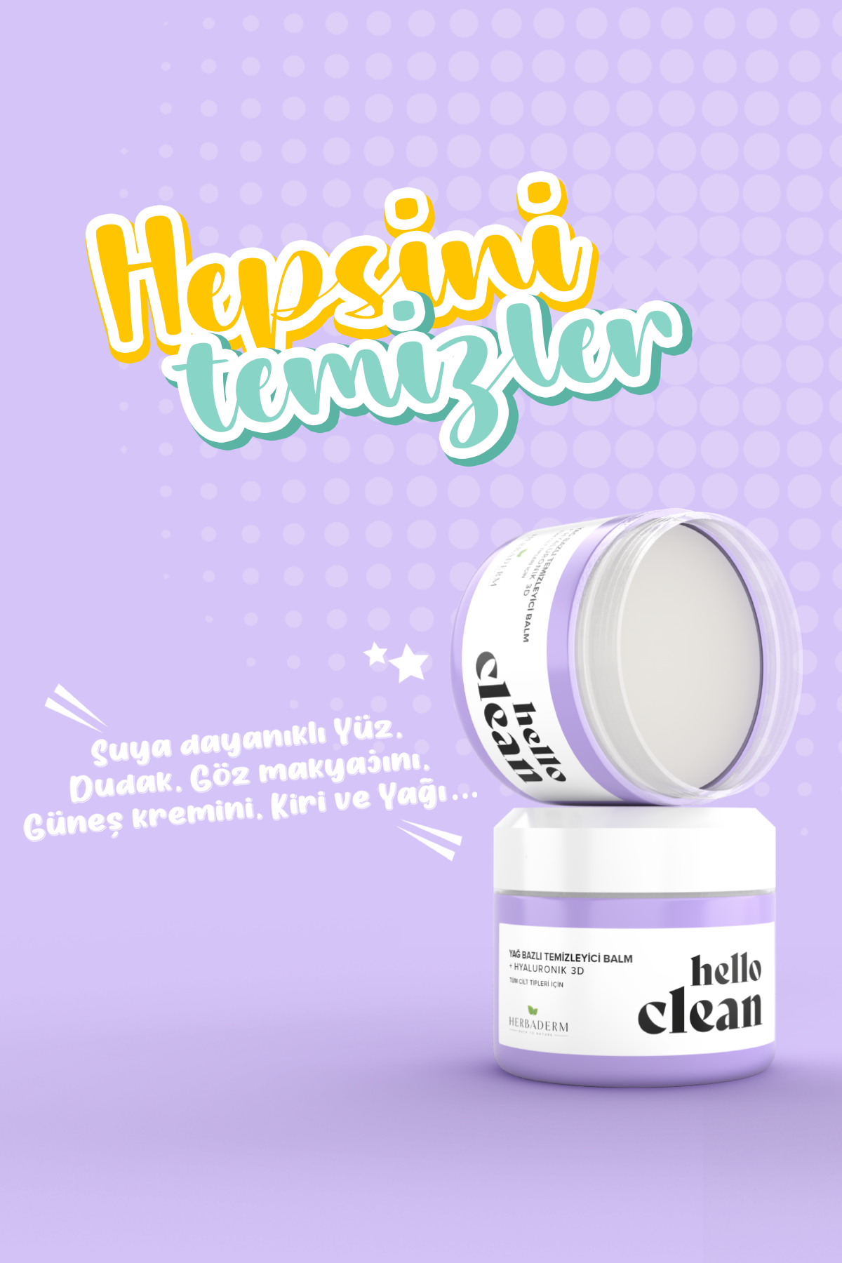 Herbaderm Hello Clean  Yoğun Nemlendirici Yağ Bazlı Temizleyici Balm + Hyaluronik 3D 100 Ml