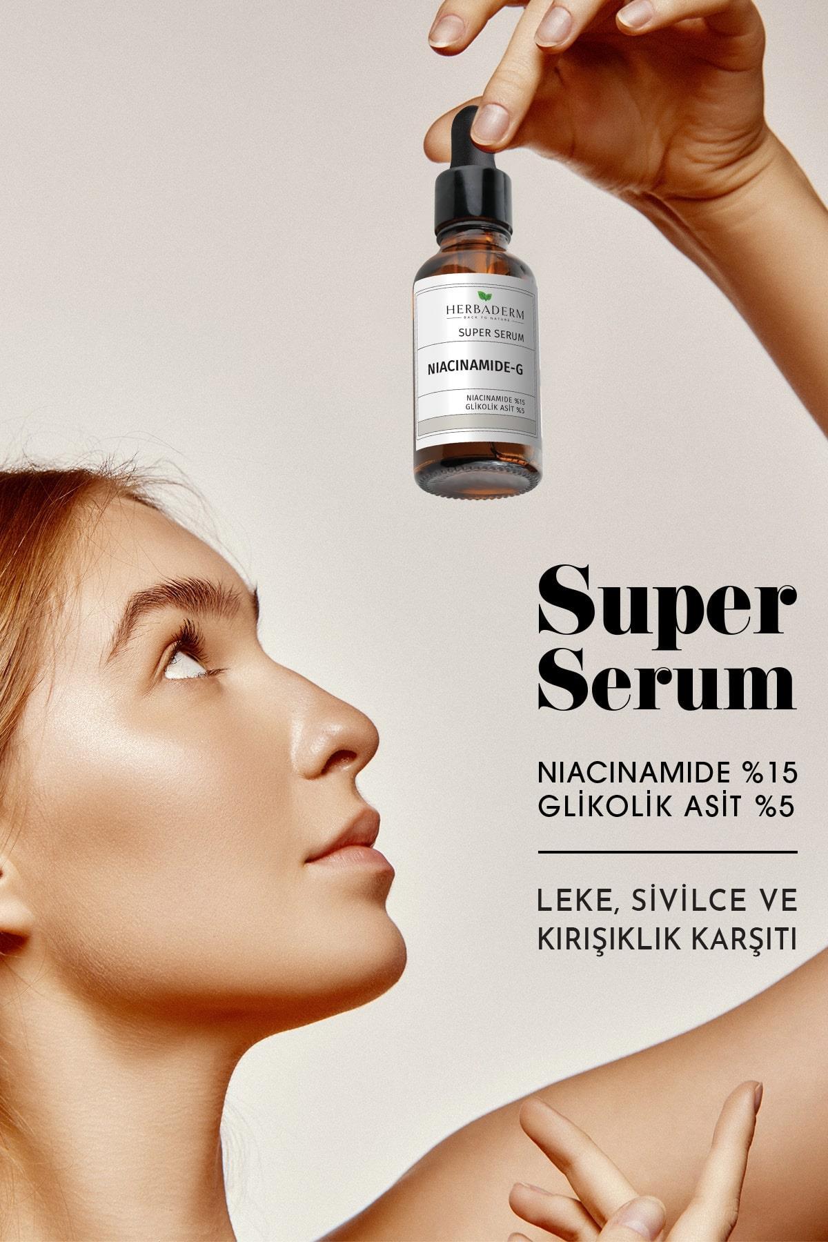 Herbaderm Süper Serum (Niacinamide %15 + Glikolik Asit %5) Leke, Kırışıklık ve Sivilce Karşıtı 30 Ml