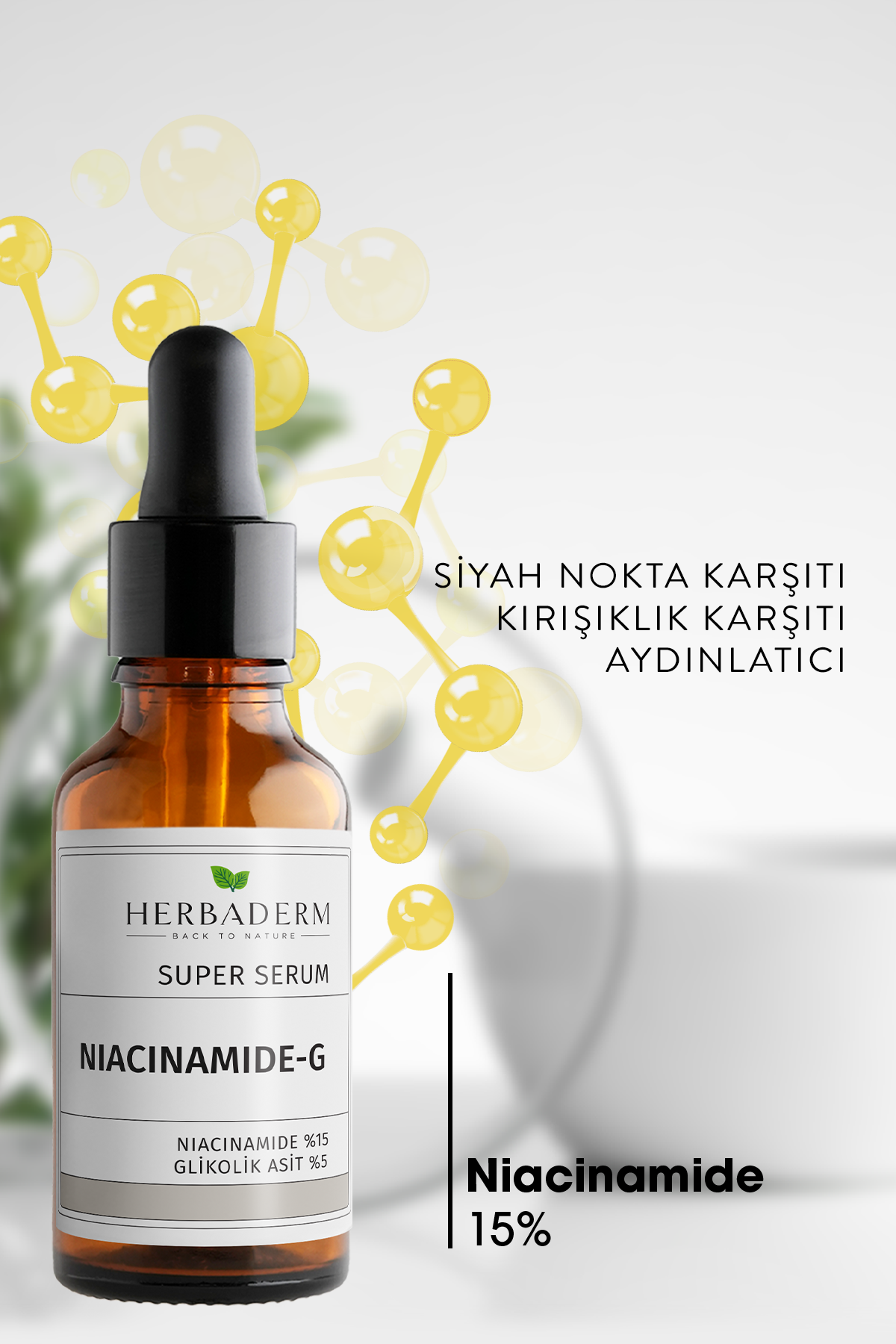 Herbaderm Süper Serum (Niacinamide %15 + Glikolik Asit %5) Leke, Kırışıklık ve Sivilce Karşıtı 30 Ml