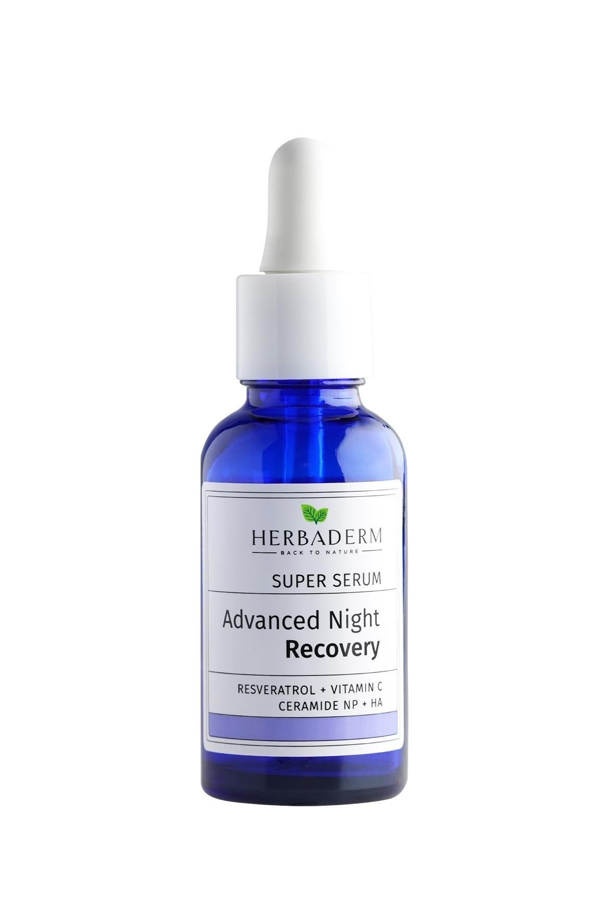 Herbaderm Süper Serum Sıkılaştırıcı, Kırışıklık Karşıtı, Aydınlatıcı Yoğun Onarıcı  Gece Serumu 30 ML Resveratrol+C Vitamini+Ceramide Np+ Hyaluronik Asit %87 Doğal İçerik 30 Ml