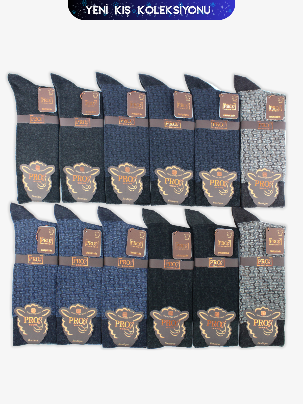 12622PRO FABRİKAAsaf İnce Yün Kışlık Soket Rahat Erkek 12'li Çorap