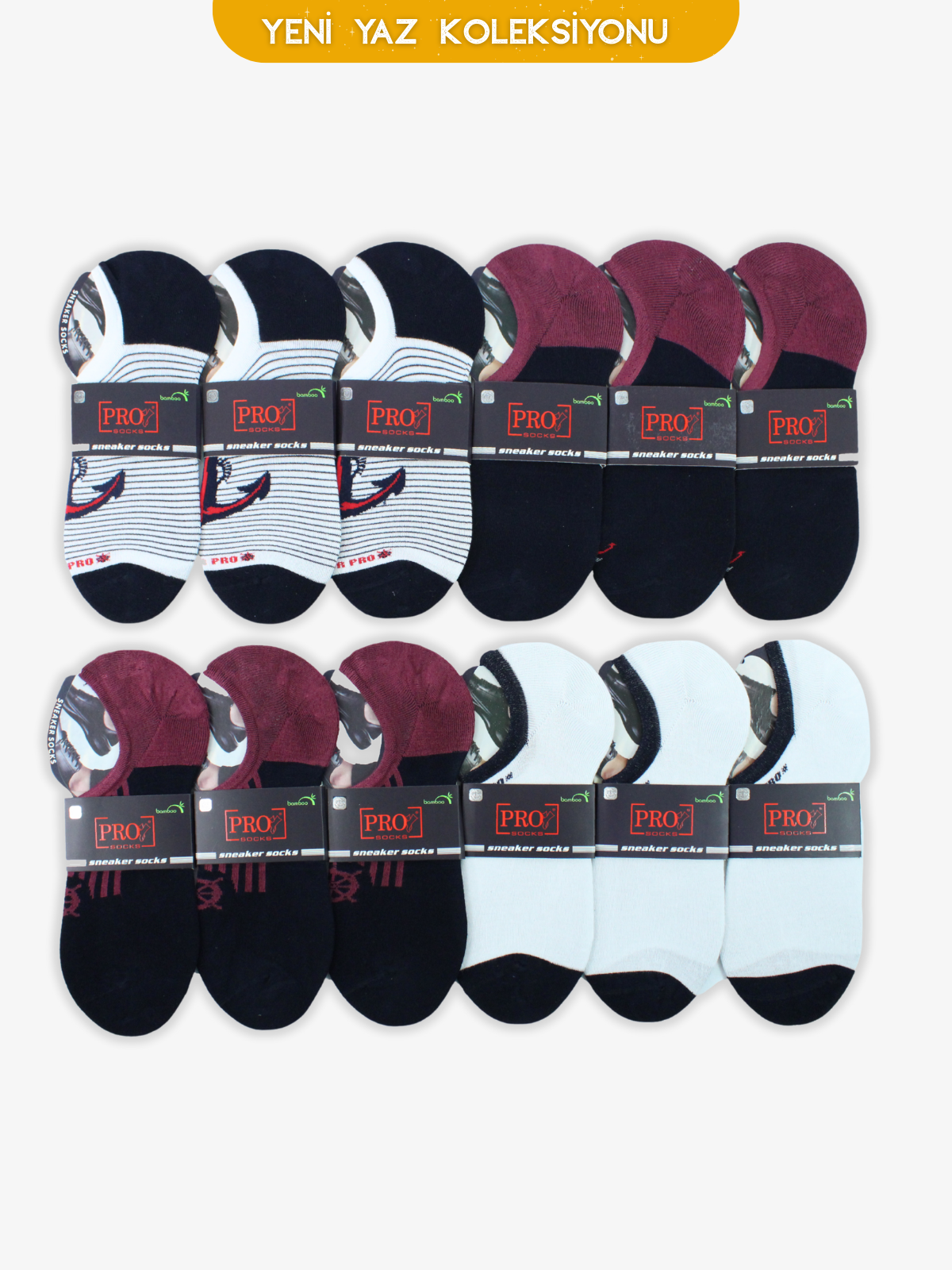10790PRO FABRİKAMarin Bamboo Sneakers Yazlık Pamuklu Rahat Erkek Çorabı 12'li
