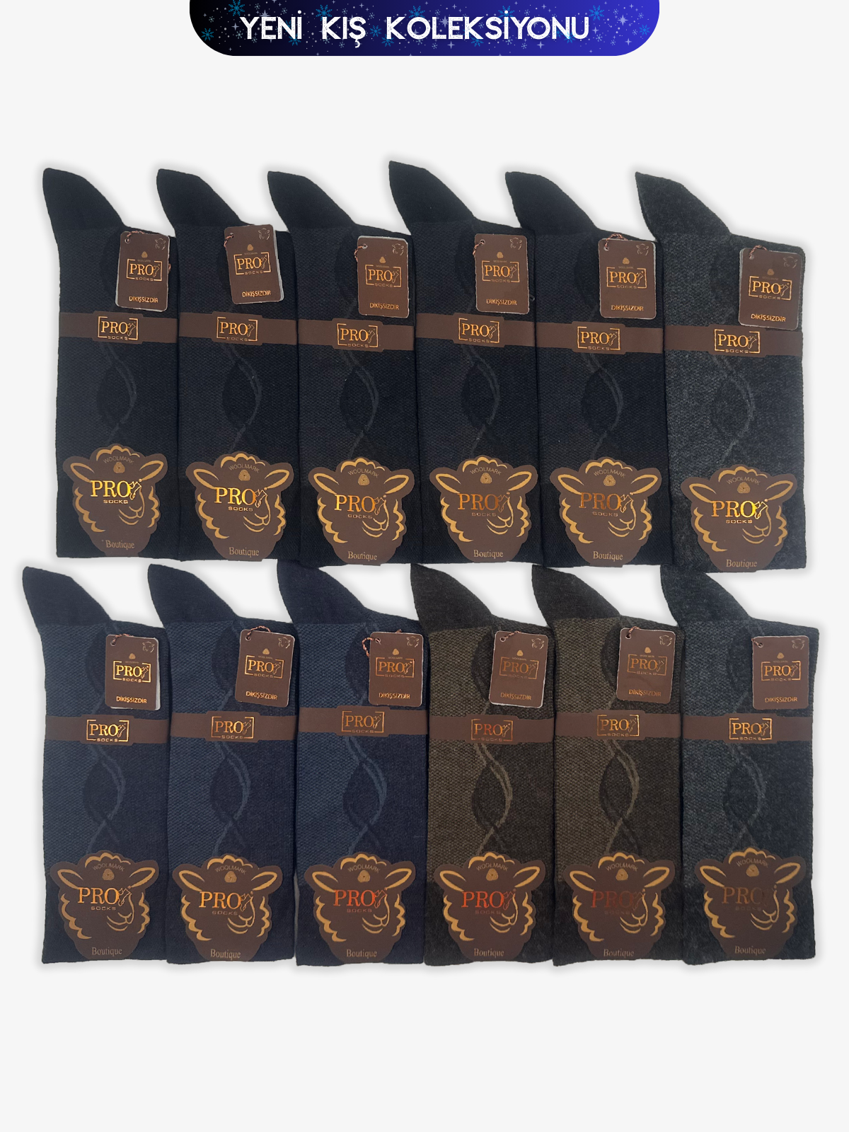 12617PRO FABRİKASakız İnce Yün Kışlık Soket Rahat Erkek 12'li Çorap