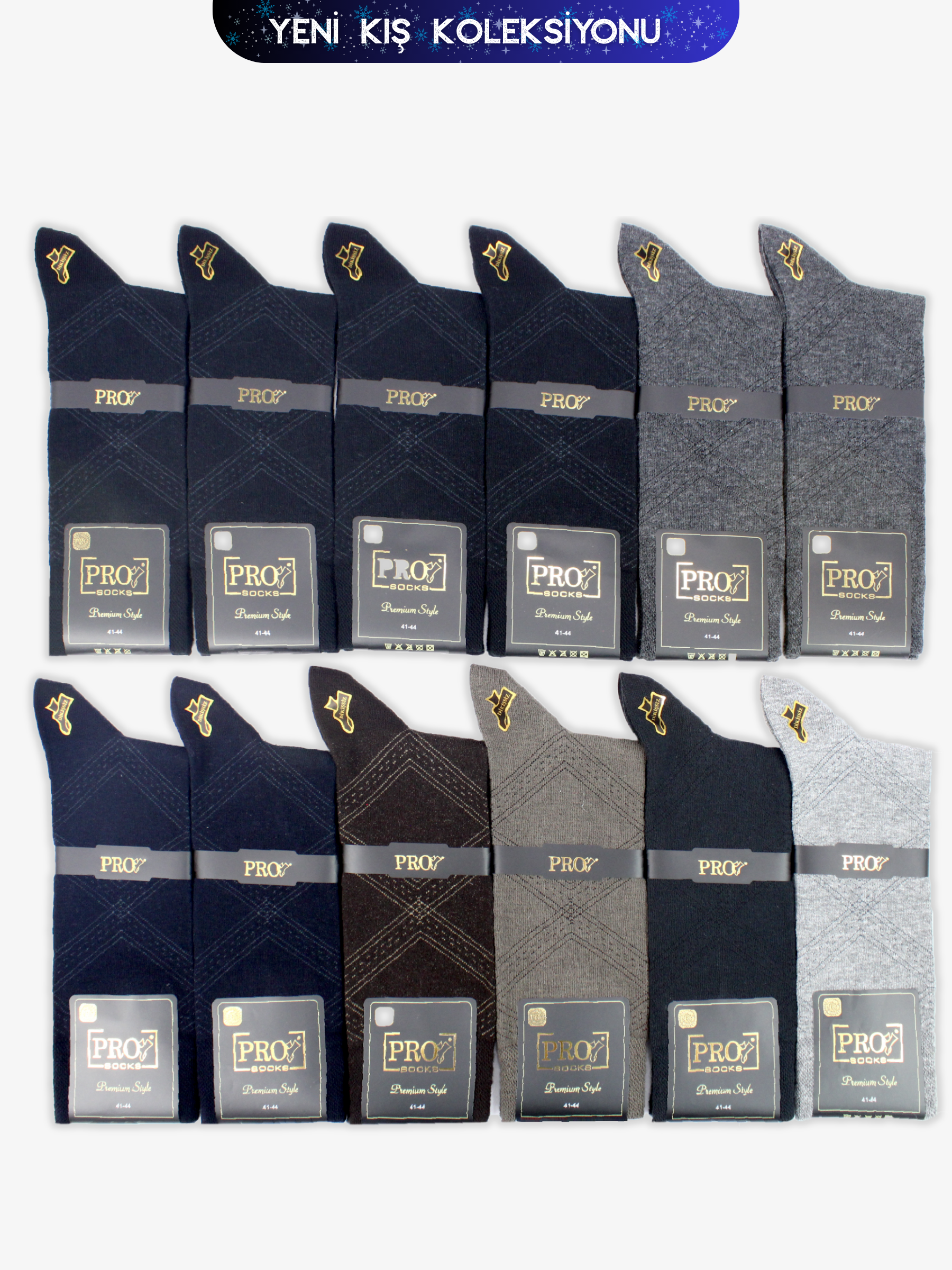 15657PRO FABRİKAUlus Penye Kışlık Pamuklu Rahat Erkek Çorabı 12'li
