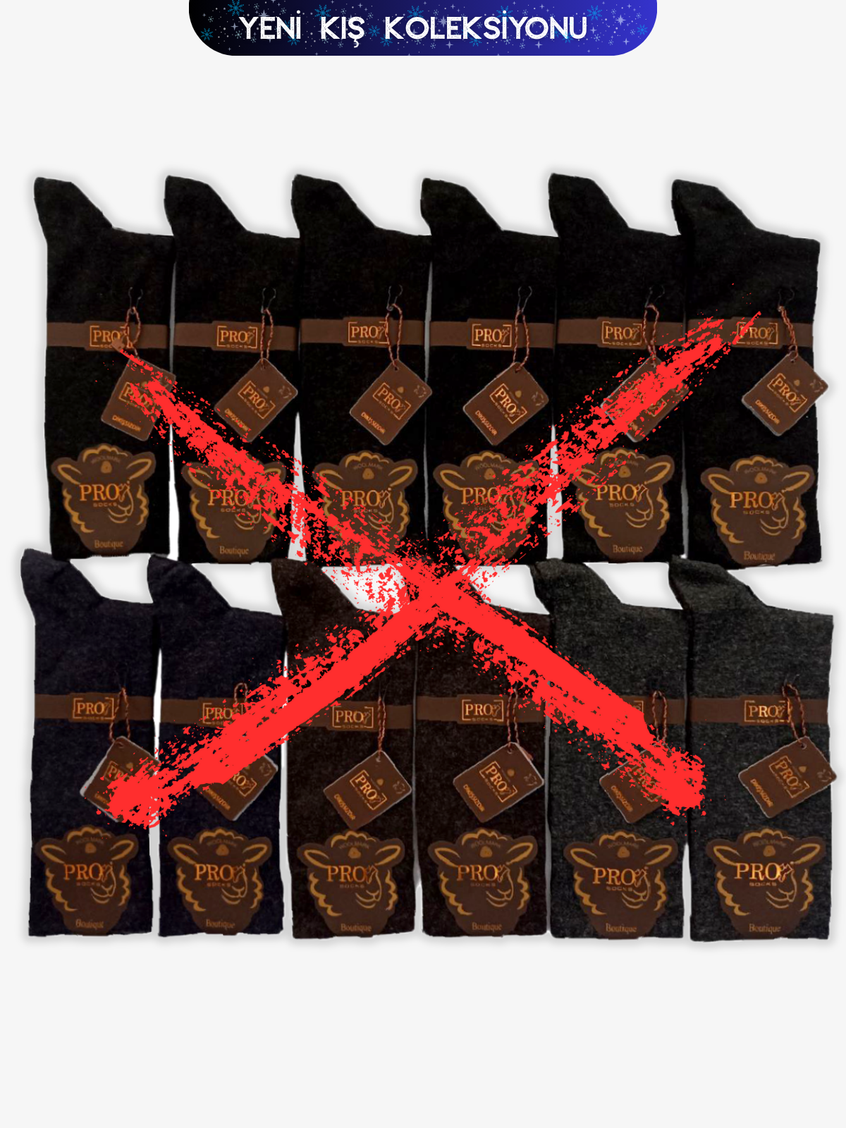 12621PRO FABRİKAValais İnce Yün Kışlık Soket Rahat Erkek 12'li Çorap