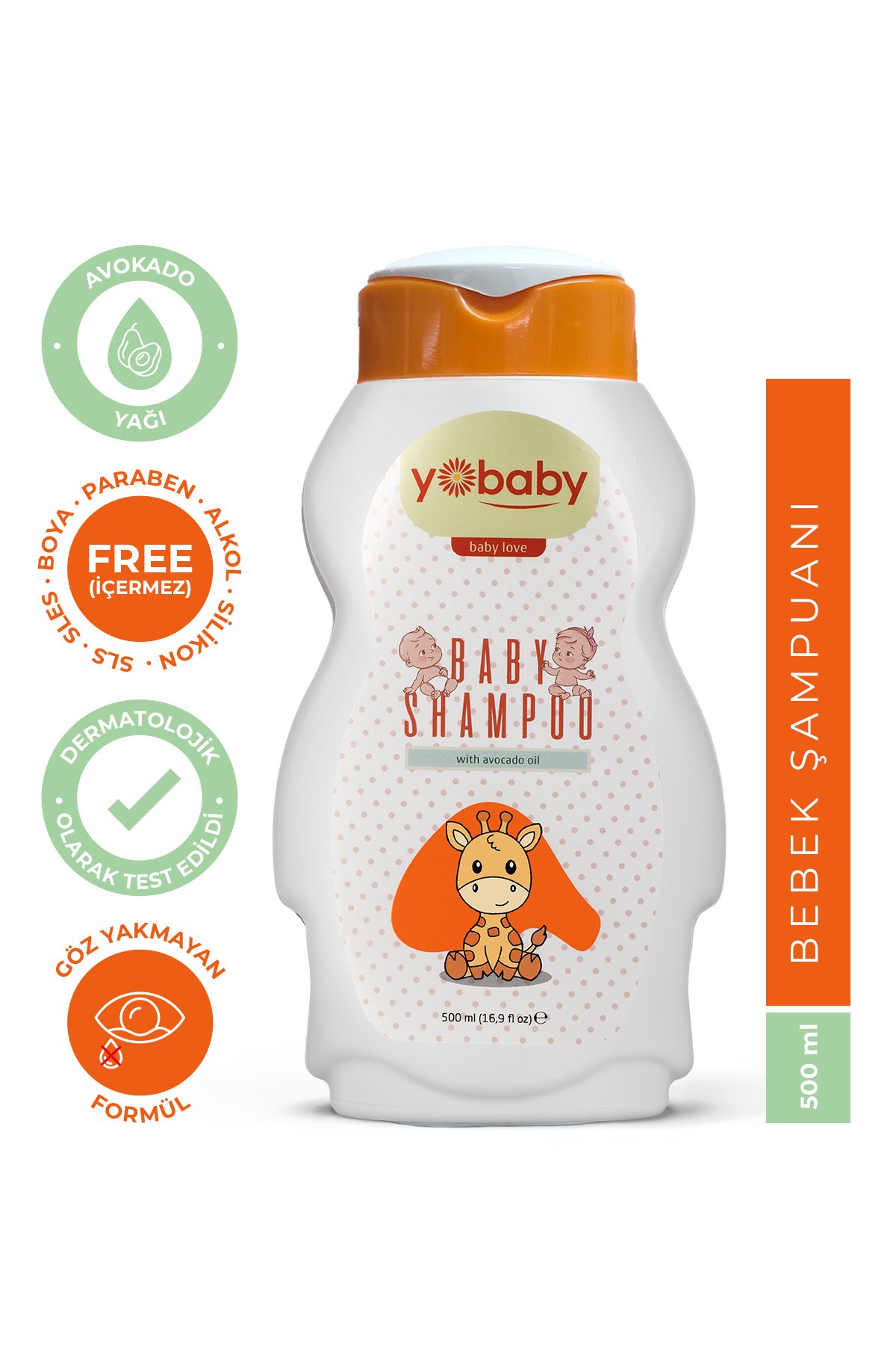 yobaby Doğal Saç Ve Vücut Şampuanı | Hassas Bebek Cildi, Göz Yakmayan Bebek Çocuk Şampuanı | 500 ml 
