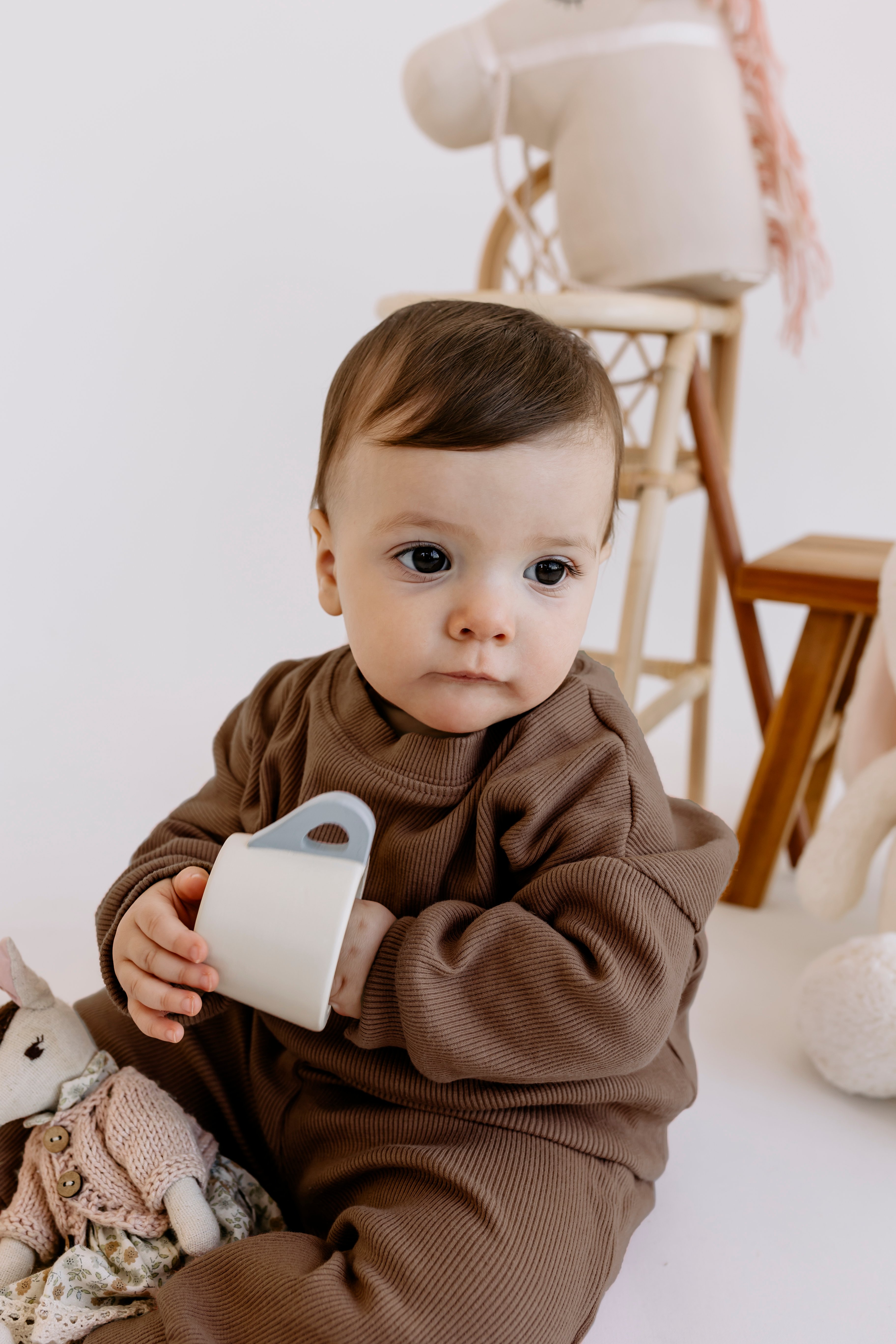 Yobebek 2'li Alt Üst Takım Erkek Kız Bebek Kahverengi