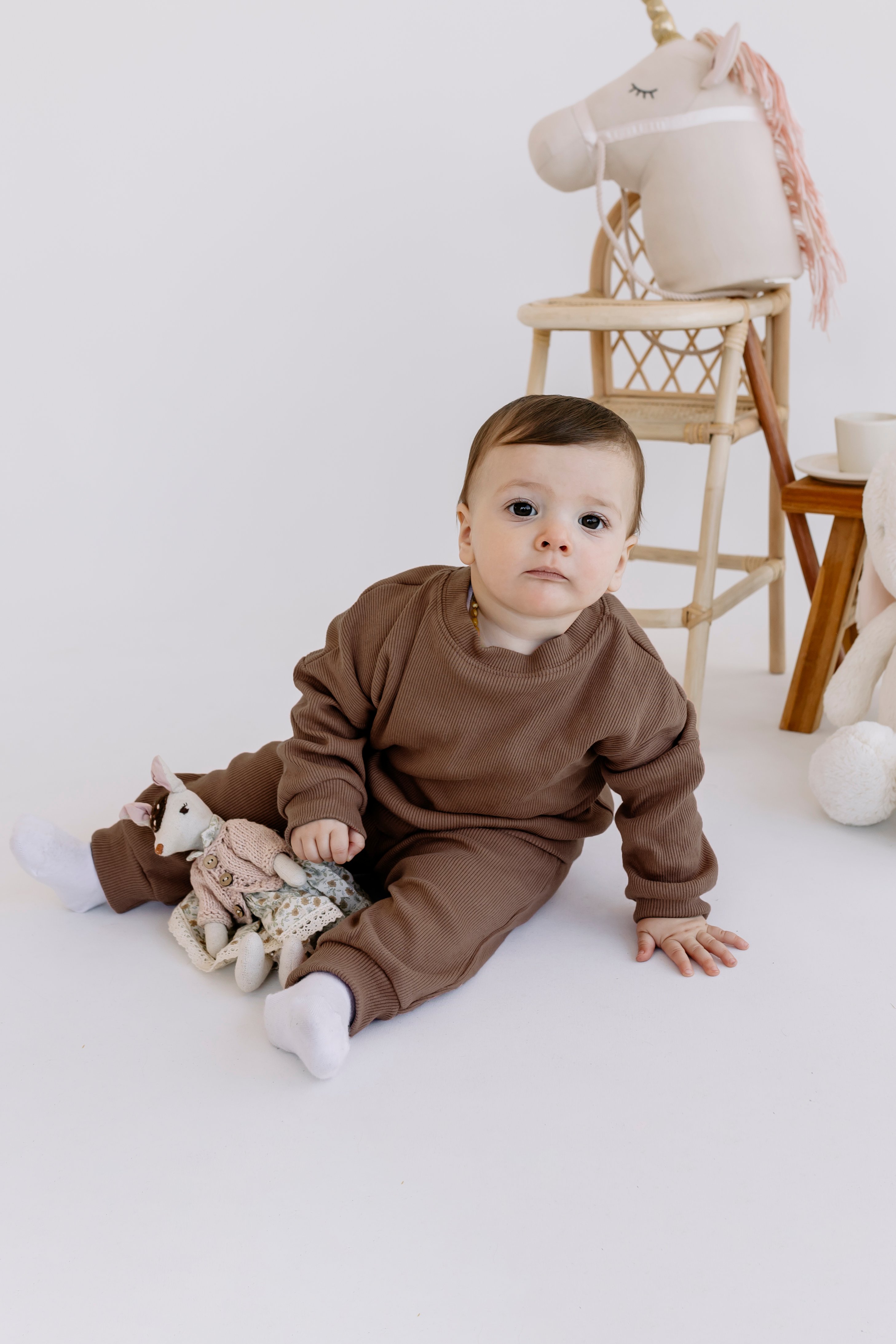 Yobebek 2'li Alt Üst Takım Erkek Kız Bebek Kahverengi