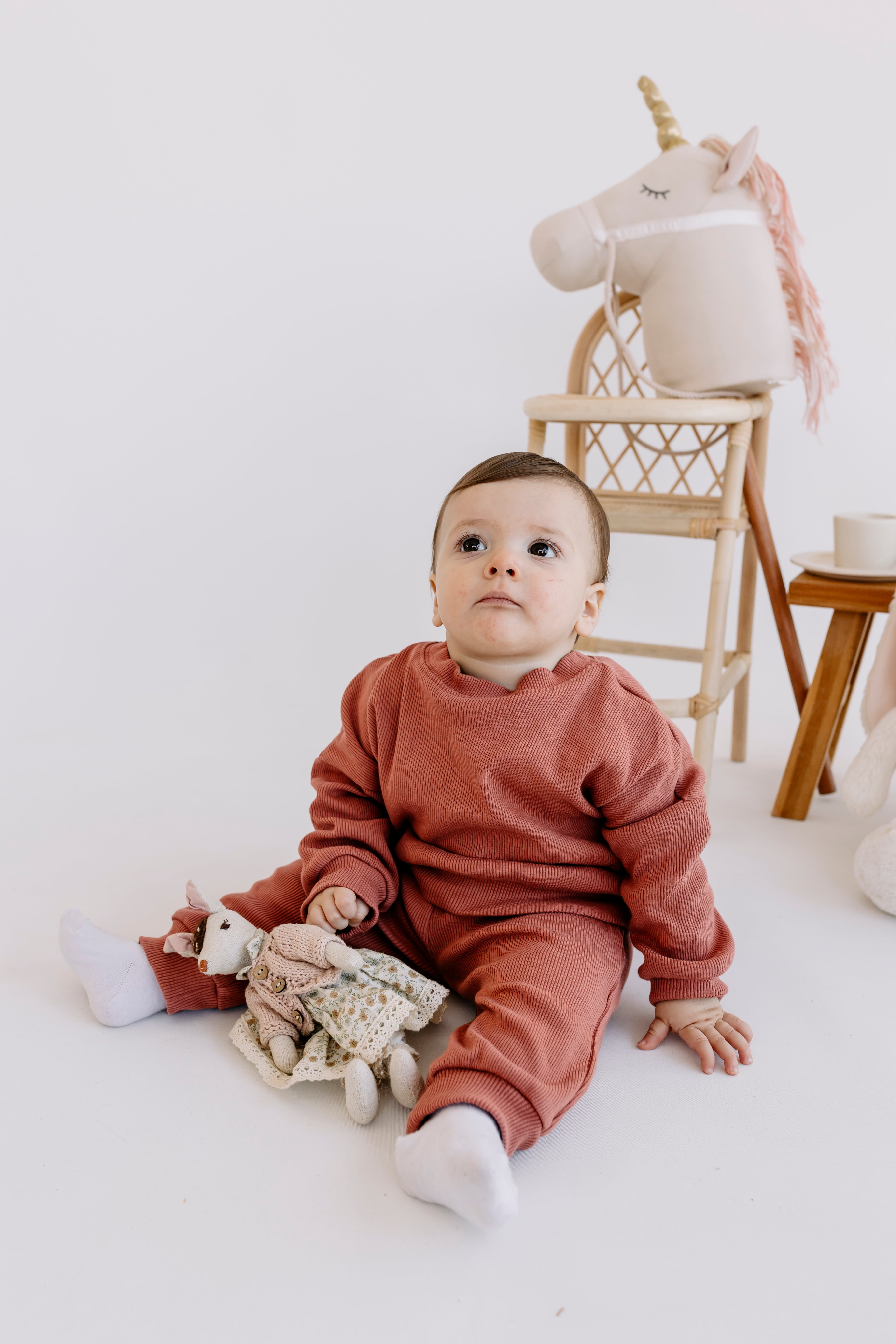 Yobebek 2'li Alt Üst Takım Erkek Kız Bebek Kiremit Rengi